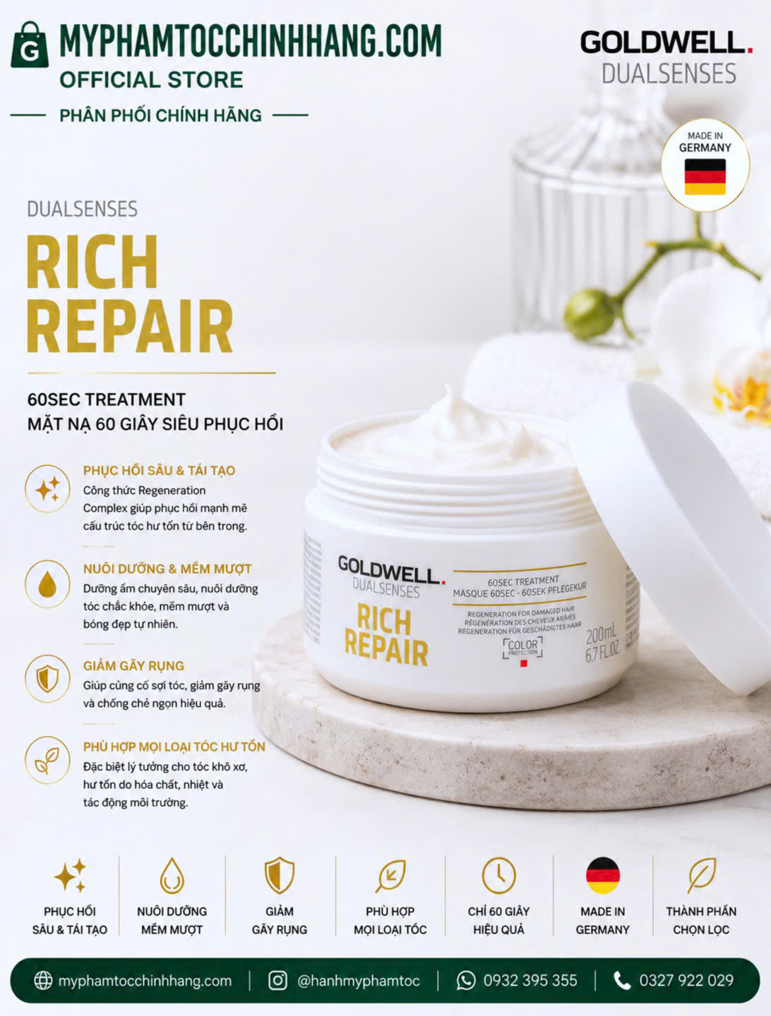 Mặt nạ tóc Goldwell 60 giây (Goldwell Dualsenses 60sec Treatment) 200ml - 500ml