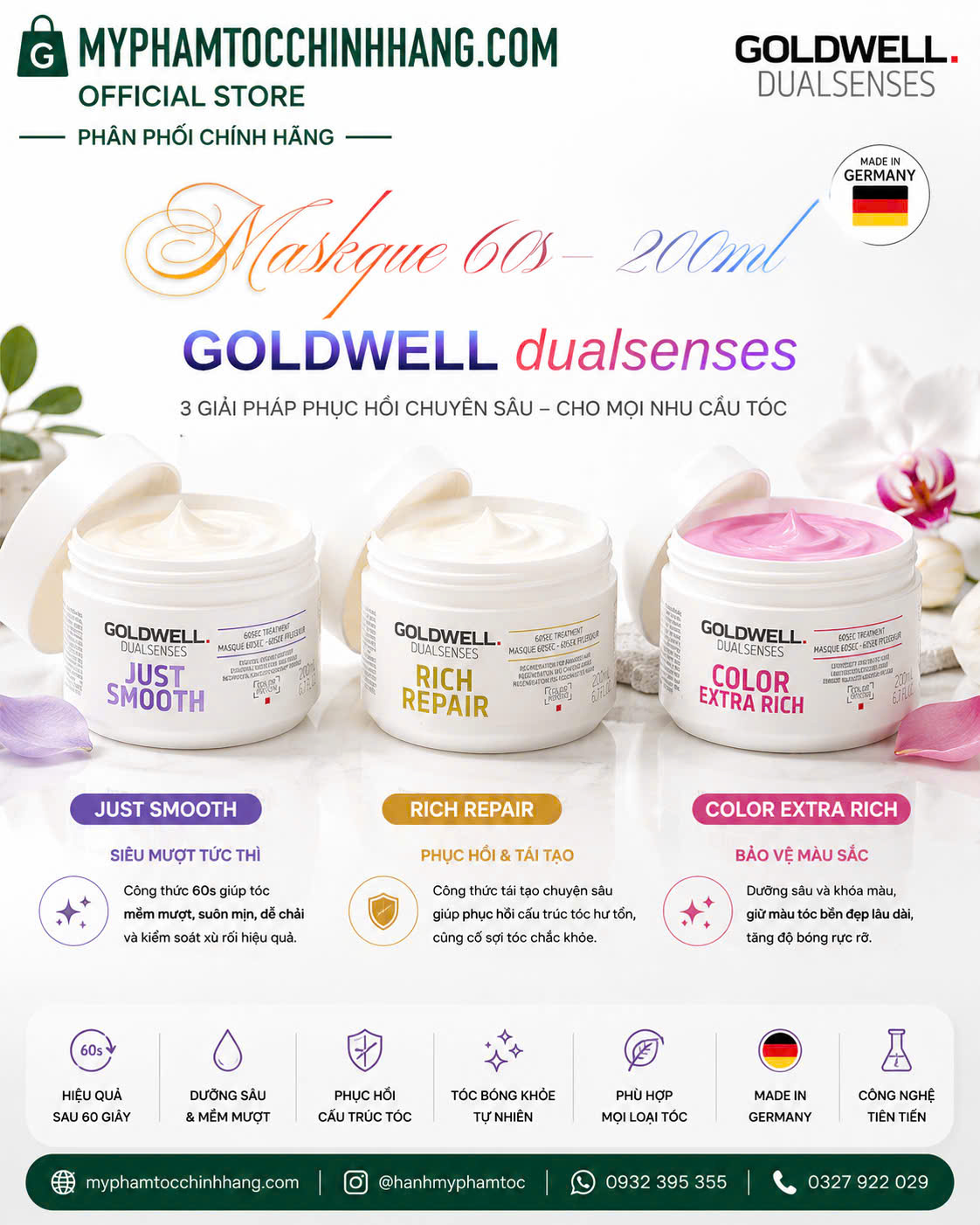 Mặt nạ tóc Goldwell 60 giây (Goldwell Dualsenses 60sec Treatment) 200ml - 500ml