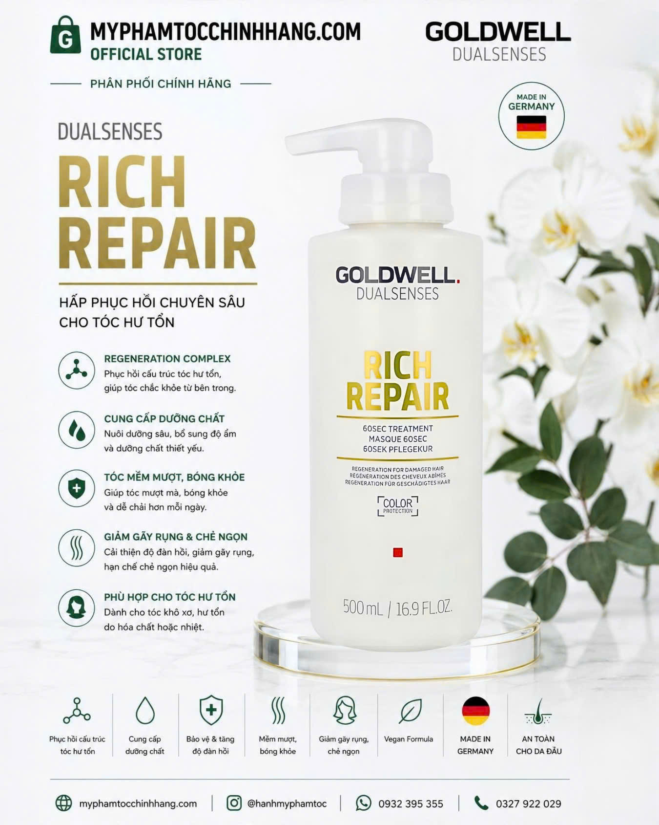 Mặt nạ tóc Goldwell 60 giây (Goldwell Dualsenses 60sec Treatment) 200ml - 500ml