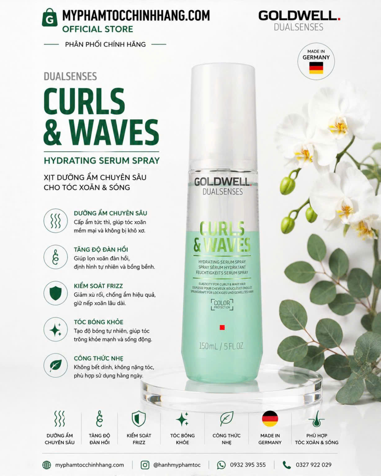 Dầu gội và dầu xả dưỡng tóc xoăn Goldwell Dualsenses Curls & Waves Hydrating Shampoo & Conditioner