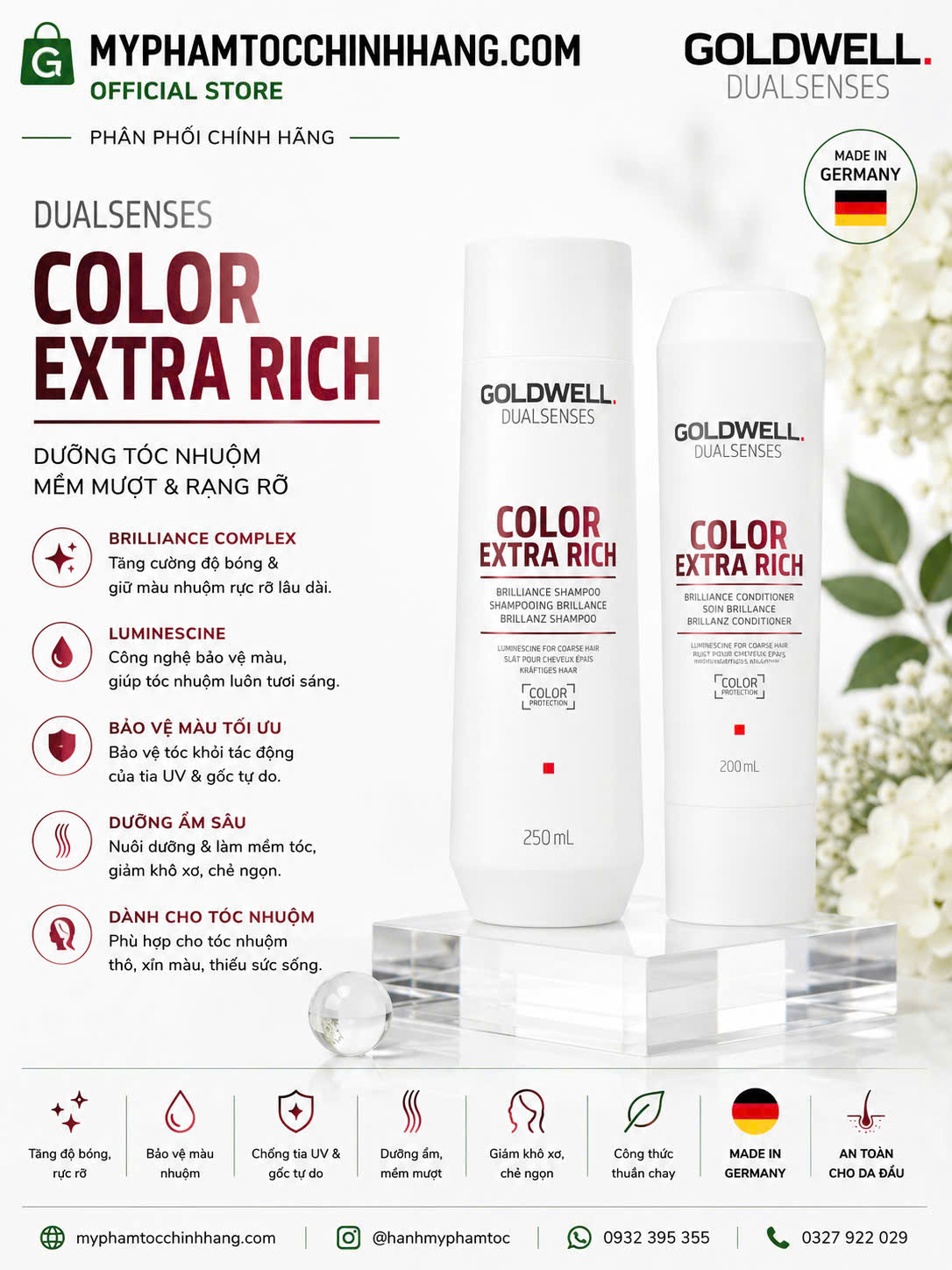 Dầu gội xả giữ màu nhuộm Goldwell Dualsenses Color Extra Rich Brilliance Shampoo & Conditioner