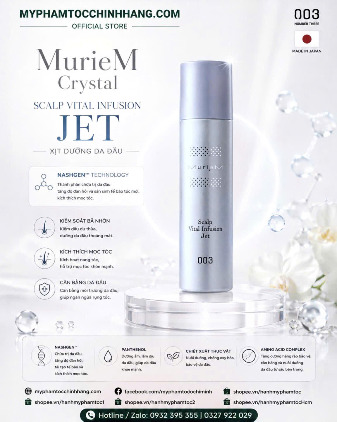 Xịt dưỡng da đầu 003 Muriem Crystal Scalp Vital Infusion Jet 160g