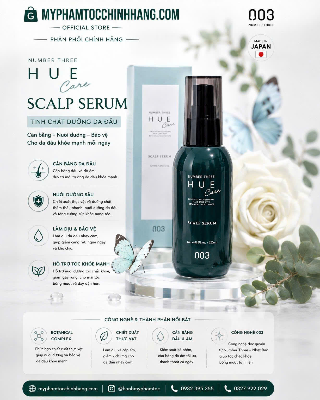 Number Three Hue Care Scalp Serum+ 003 – Tinh Chất Dưỡng Da Đầu, Giảm Bạc tóc, giảm rụng, kích mọc tóc 120ml