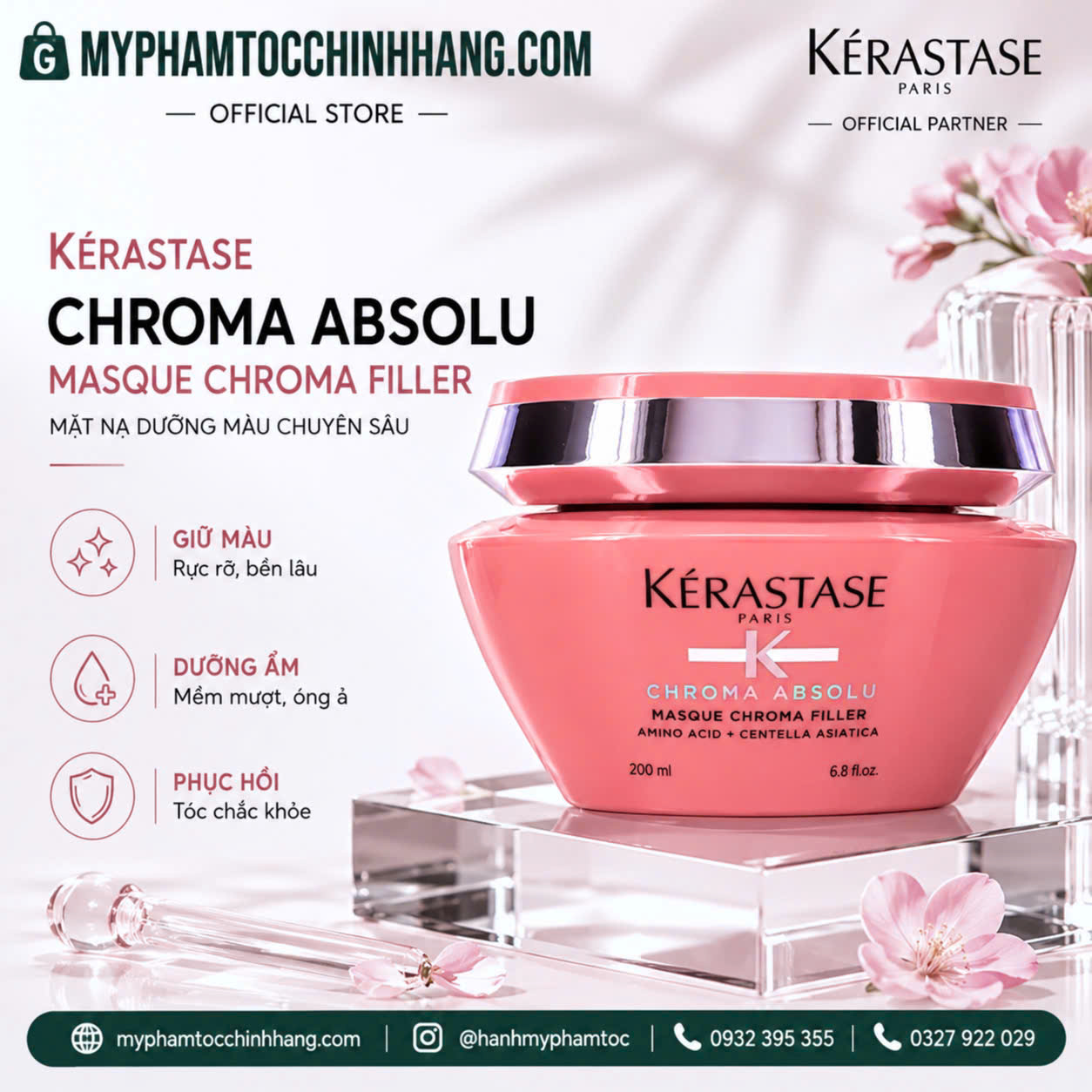 Dầu gội xả, măt nạ cho tóc nhuộm Kerastase Chroma Absolu Bain Riche Chroma Respect 250ml 200ml 1000ml