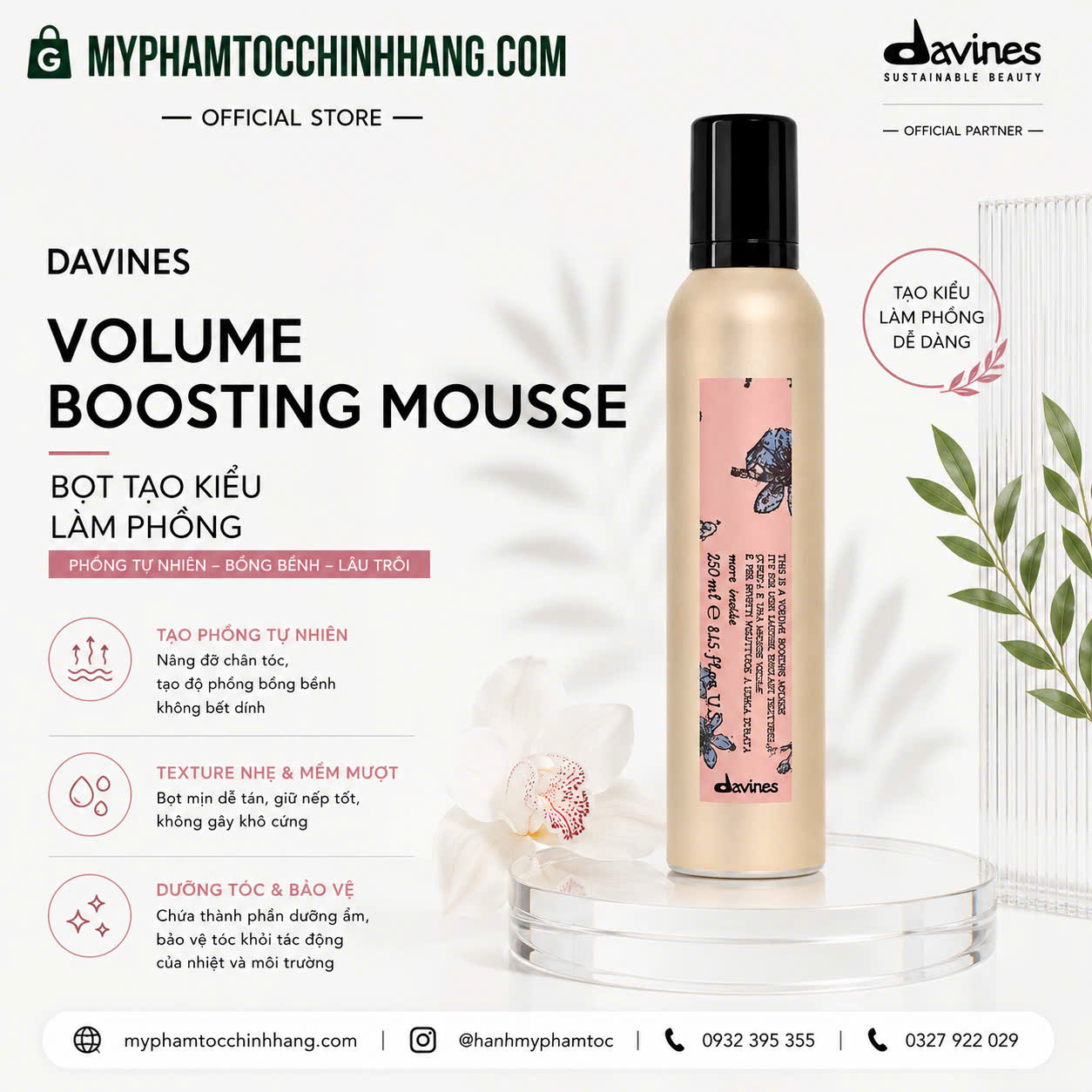Bọt tạo phồng tóc Davines More Inside Volume Boosting Mousse 250ml