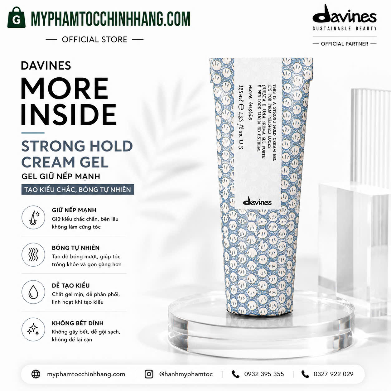Gel giữ nếp cứng Davines More Inside This Is A Strong Hold Cream Gel 125ml