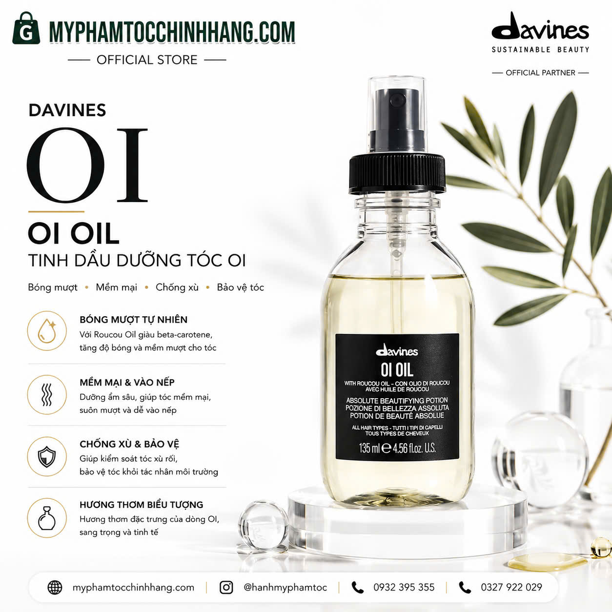 DẦU DƯỠNG TÓC HOÀN MỸ DAVINES OI ABSOLUTE 20ml 50ML 135ml