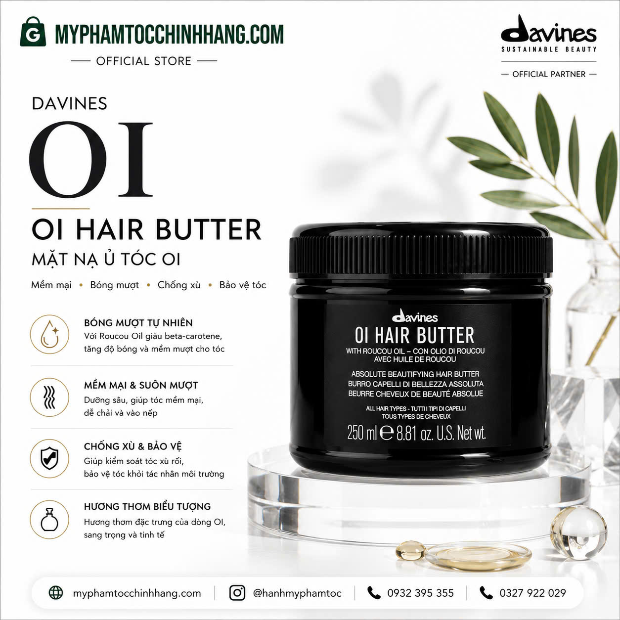 MẶT NẠ DAVINES OI HAIR BUTTER TRỊ LIỆU NUÔI DƯỠNG MỌI LOẠI TÓC 75ml 250ML 1000ml