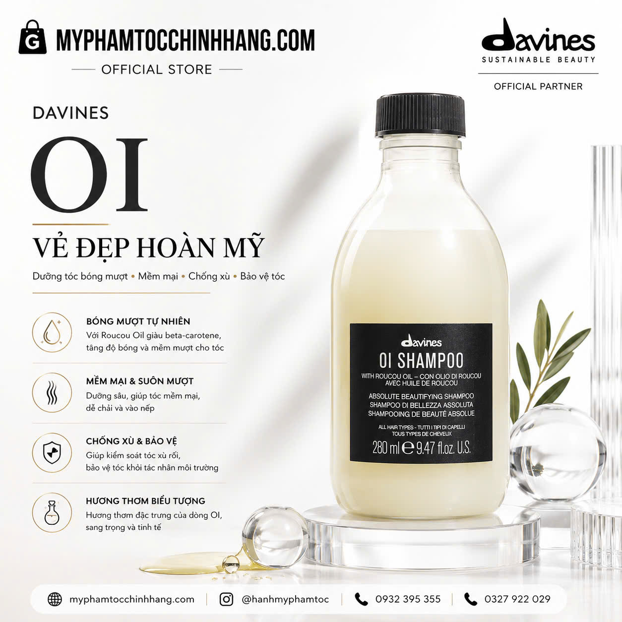 DẦU GỘI XẢ DAVINES OI ABSOLUTE DƯỠNG ẨM SUÔN MƯỢT 280ML - 250ML - 1000ML