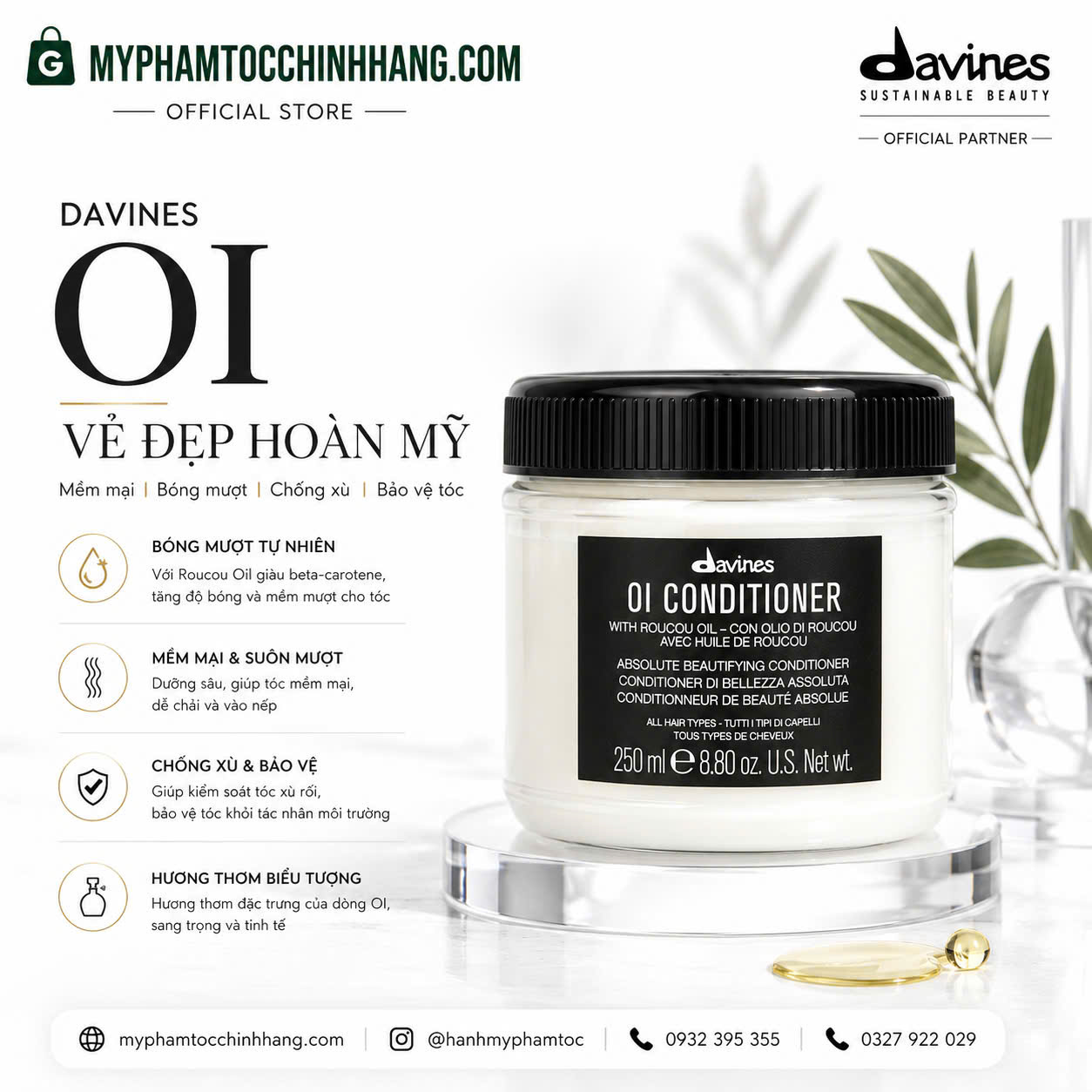 DẦU GỘI XẢ DAVINES OI ABSOLUTE DƯỠNG ẨM SUÔN MƯỢT 280ML - 250ML - 1000ML