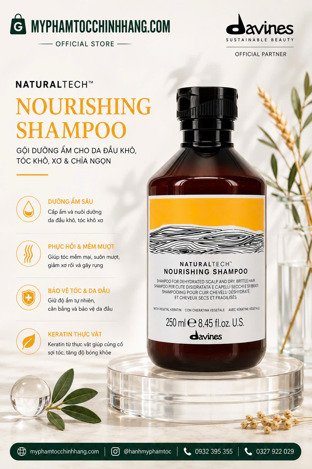 Dầu gội và dầu xả, mặt nạ dưỡng tóc Davines Naturaltech Nourishing 250ml