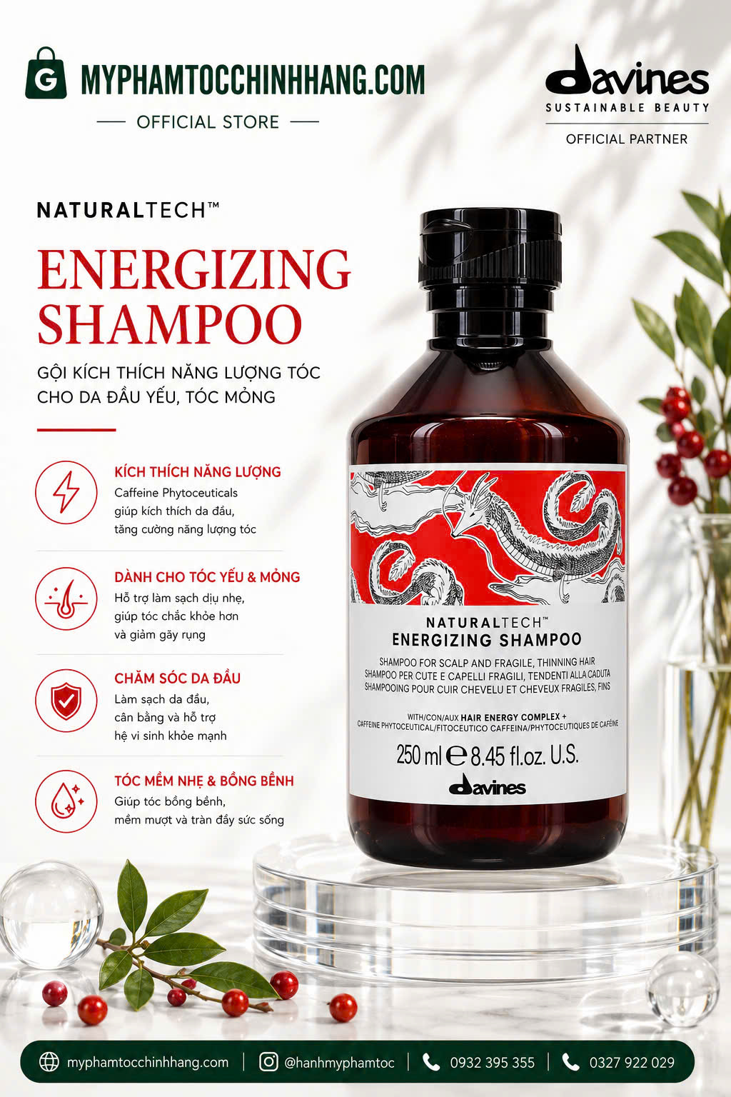 DẦU GỘI DAVINES CHỐNG RỤNG TÓC ENERGIZING 250NL - 1000ML