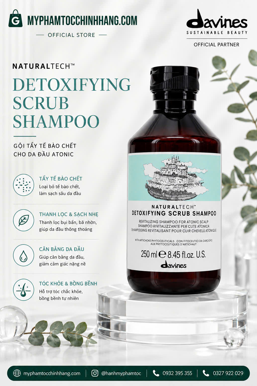 Dầu Gội Thải Độc Cho Da Đầu DAVINES DETOXIFYING 250ml - 1000ML