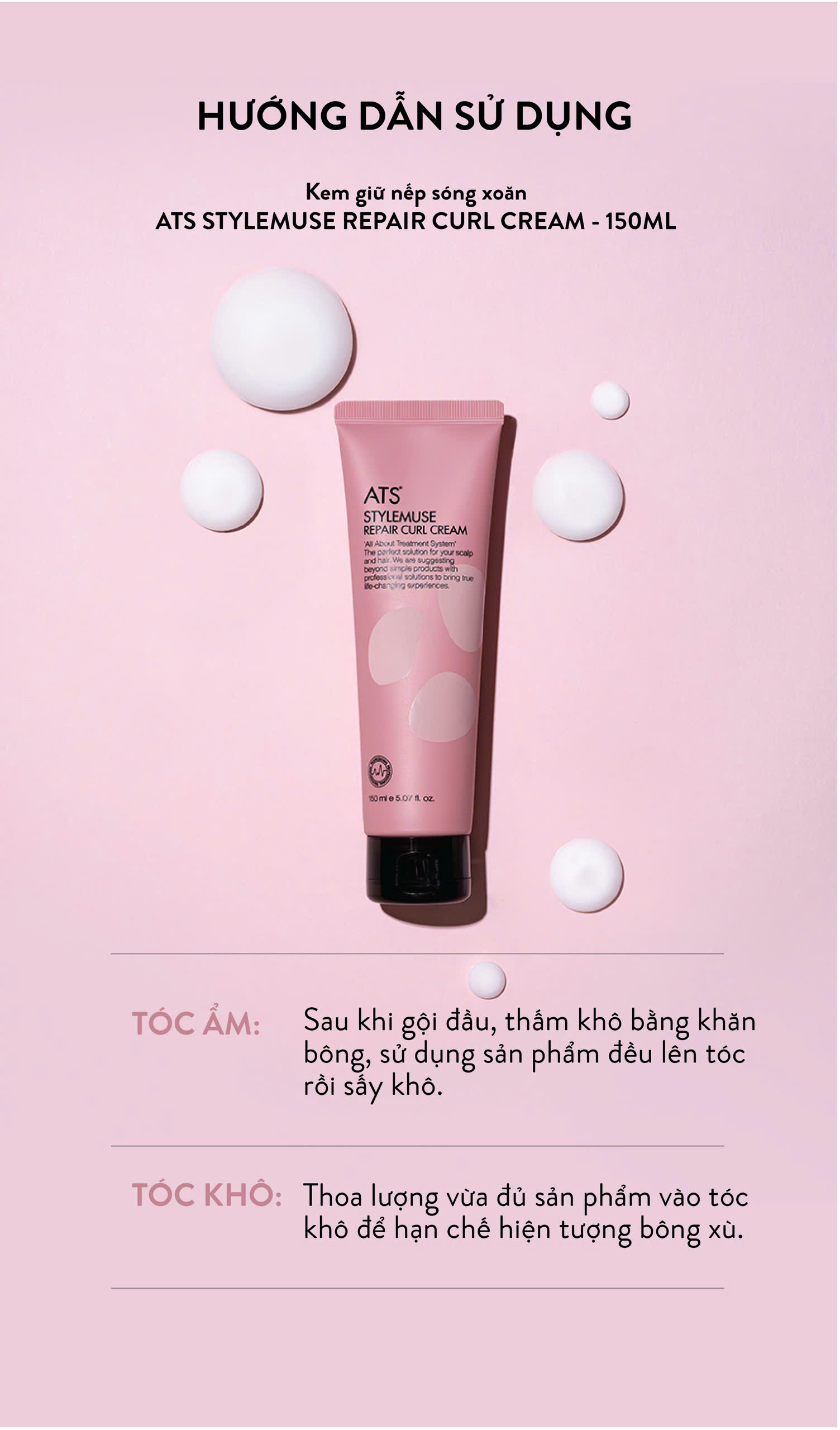 Kem tạo kiểu dành cho tóc xoăn ATS Stylemuse Repair Curl Cream 150ml