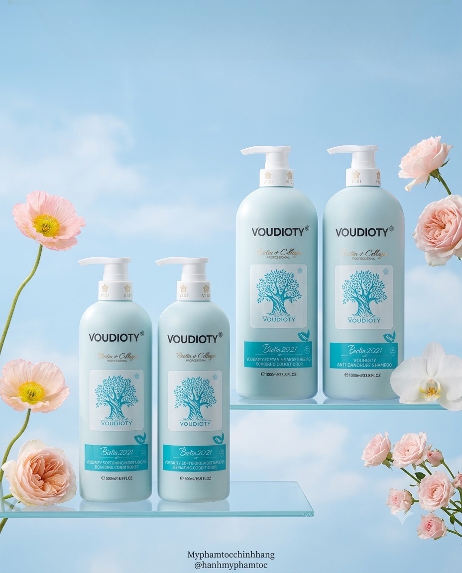 Dầu gội xả Biotin & Collagen VOUDIOTY XANH DƯƠNG  trị gầu siêu mượt ( mẫu tròn) 500ml - 1000ml