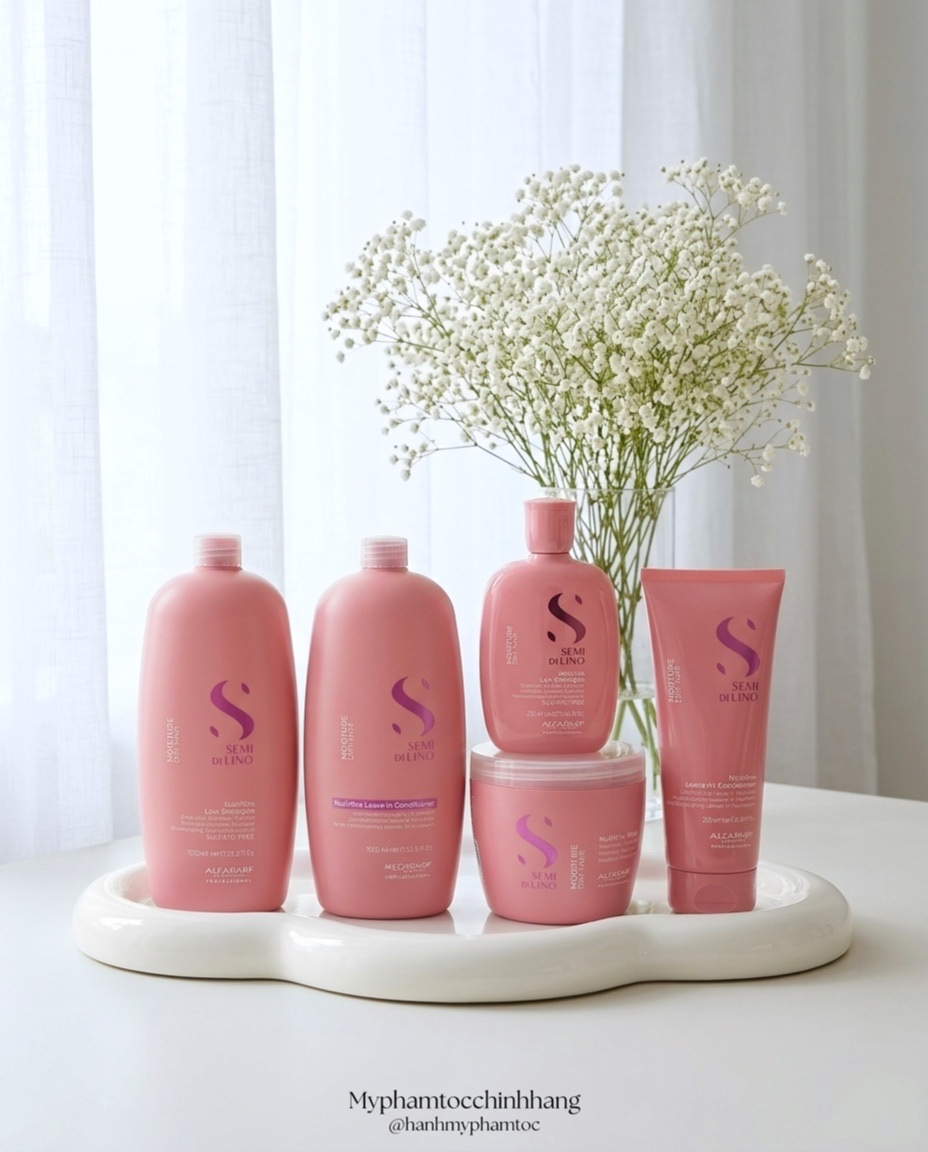 Dầu gội, mặt nạ tóc, kem xả khô giữ ẩm Alfaparf Milano SDL Moisture (Semi Di Lino Moisture Nutritive Low Shampoo, Mask & Leave-in Conditioner)