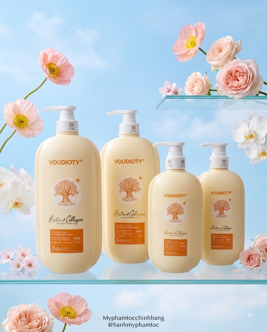 GỘI XẢ BIOTIN & COLLAGEN VOUDIOTY ( CHAI DẸT 2024) VÀNG DƯỠNG ẨM SUÔN MƯỢT TÓC 500ML/ 1000ML