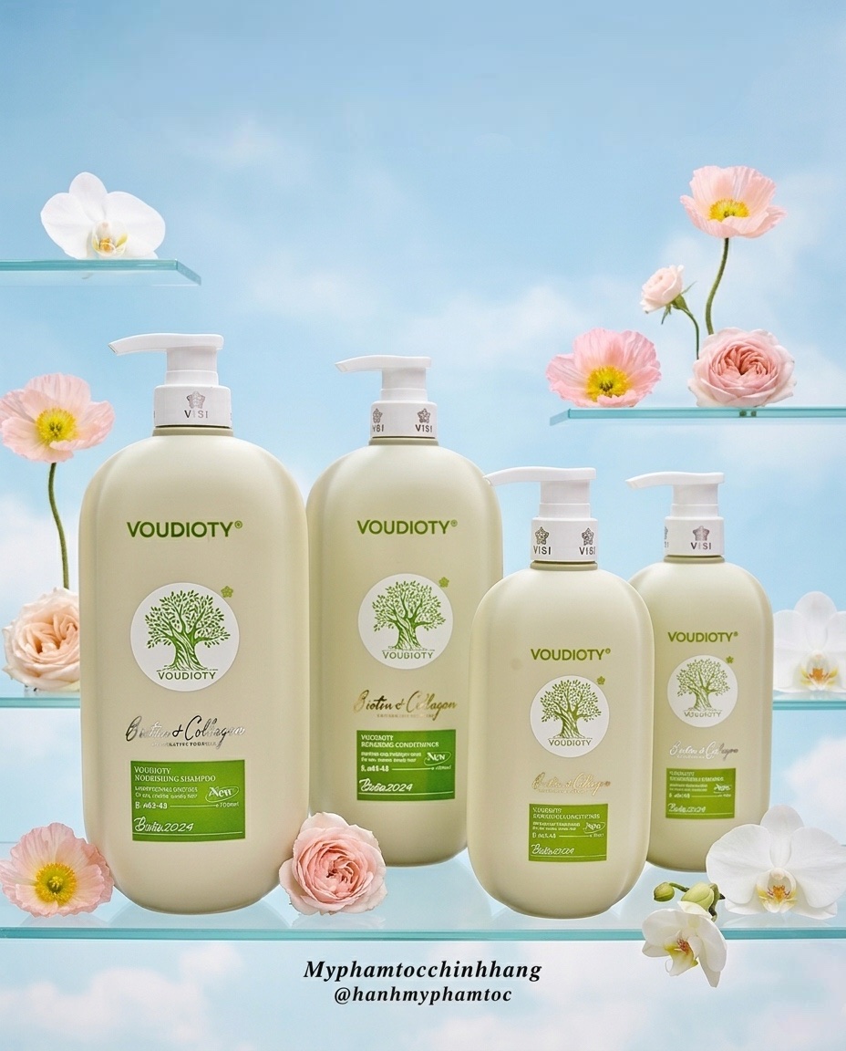 DẦU GỘI XẢ BIOTIN COLLAGEN VOUDIOTY ( CHAI DẸT 2024) XANH KIỀM DẦU MƯỢT TÓC 500ml/ 1000ML