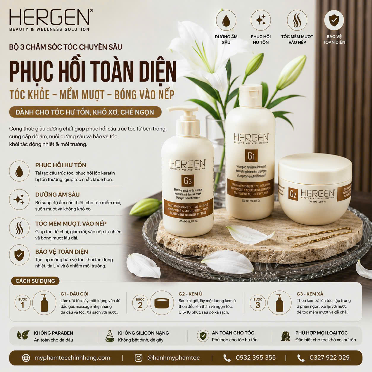 DẦU GỘI, DẦU HẤP BES HERGEN GOLD LINE G1, G2 400ML - 1000ML