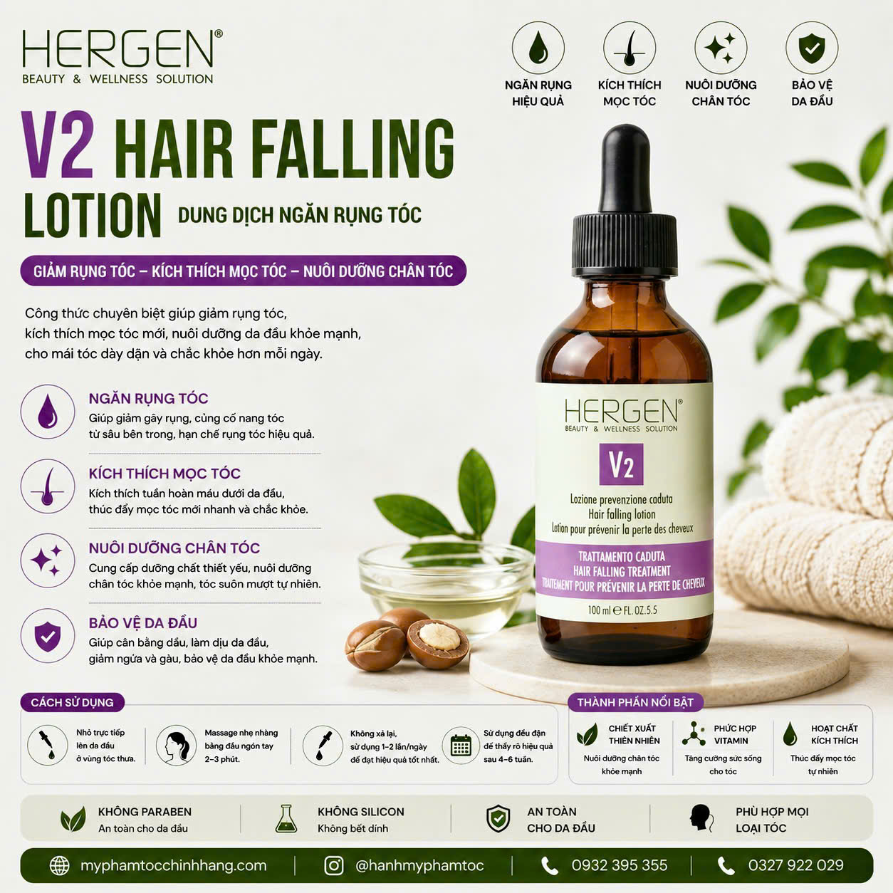 HUYẾT THANH CHỐNG RỤNG KÍCH THÍCH MỌC TÓC BES HERGEN V2 Anti-Hair Loss Lotion 100ML