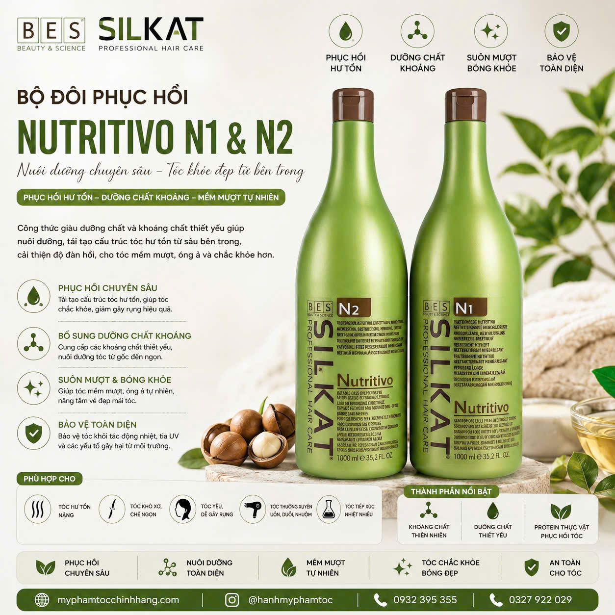 DẦU GỘI VÀ MẶT NẠ Ủ BES HERGEN SILKAT N1 N3  500ML - 1000ML