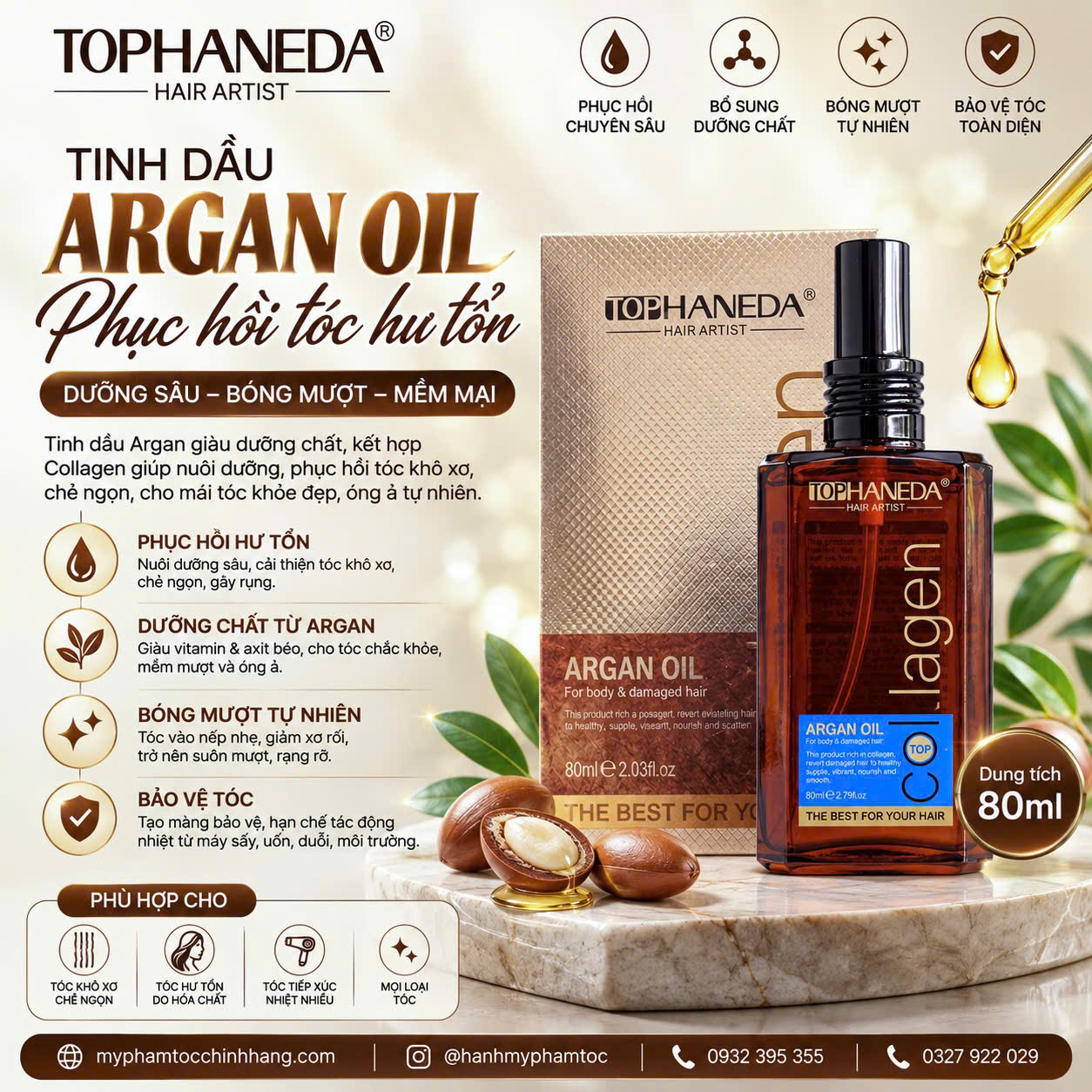 Dầu Dưỡng Tóc Top Haneda Collagen Argan Hair Oil 60ml