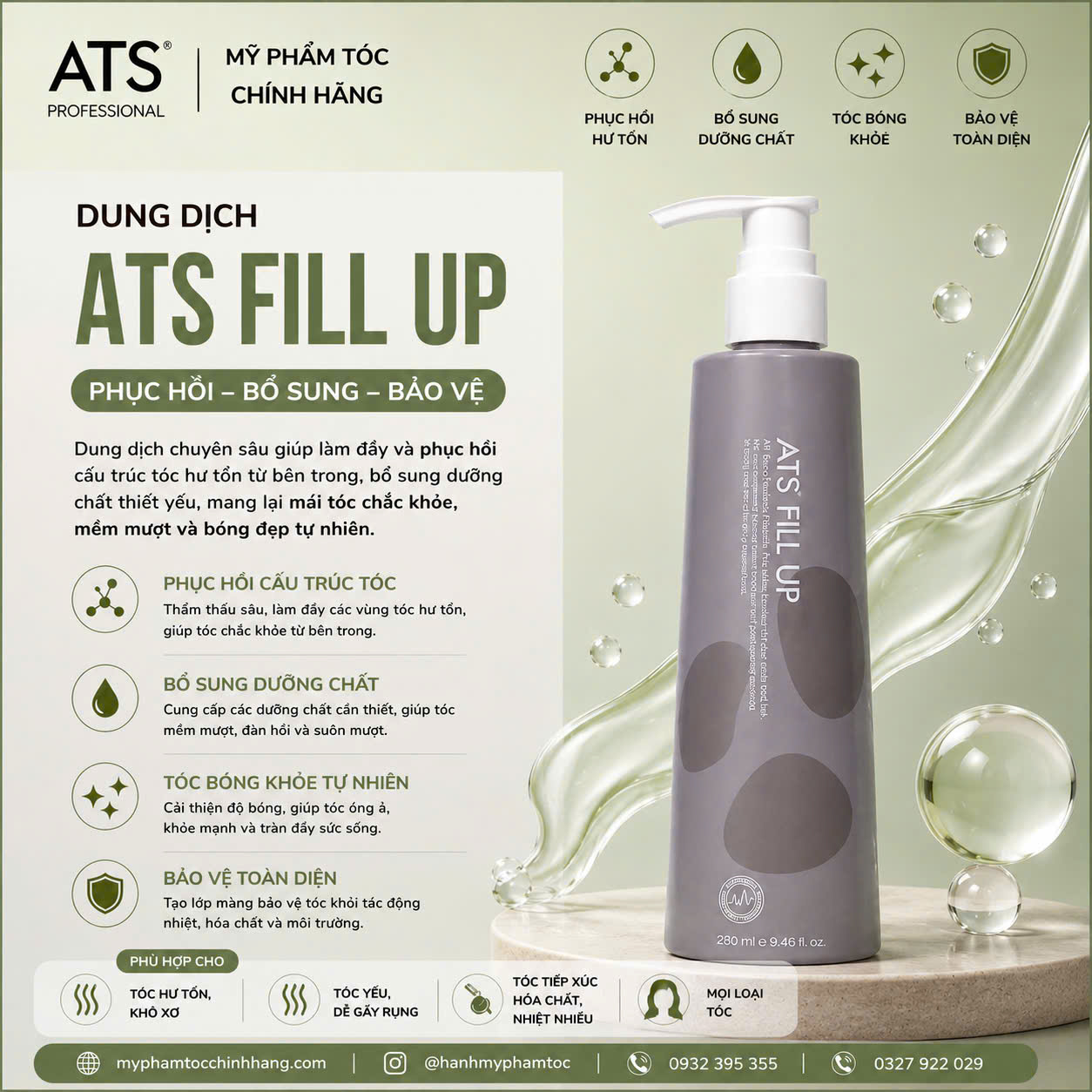 Dung dịch tăng cường độ đàn hồi và chắc khỏe tóc ATS Fill Up 310ml