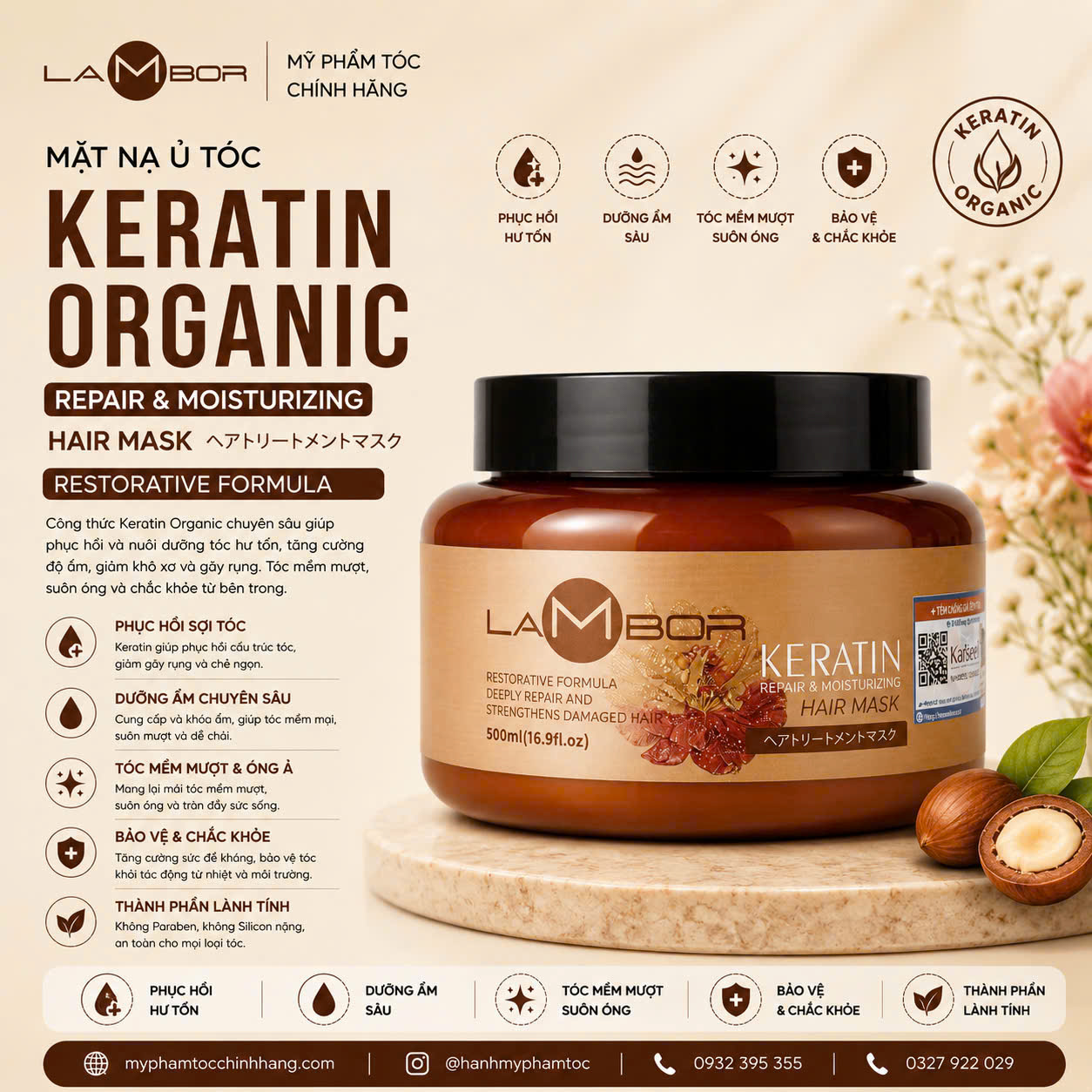 Dầu gội xả Lambor keratin organic biotin 500ml - 1000ml
