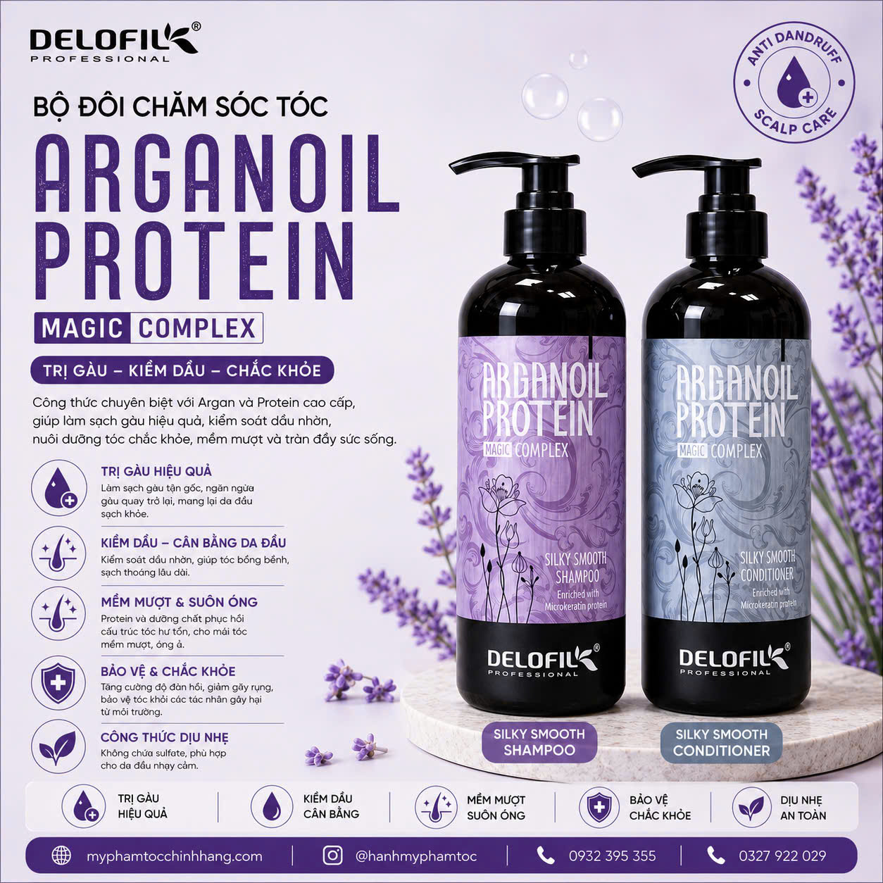 DẦU GỘI XẢ TRỊ GẦU SIÊU MƯỢT DELOFIL ANTI DANDRUFF SHAMPOO & CONDITIONER 500ML - 800ML