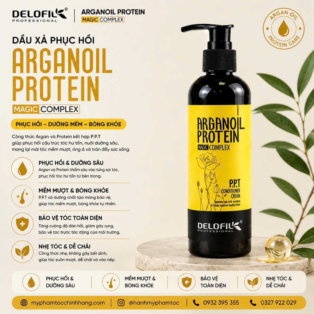 KEM DƯỠNG TÓC PPT ARGANOIL PROTEIN DELOFIL 260ML