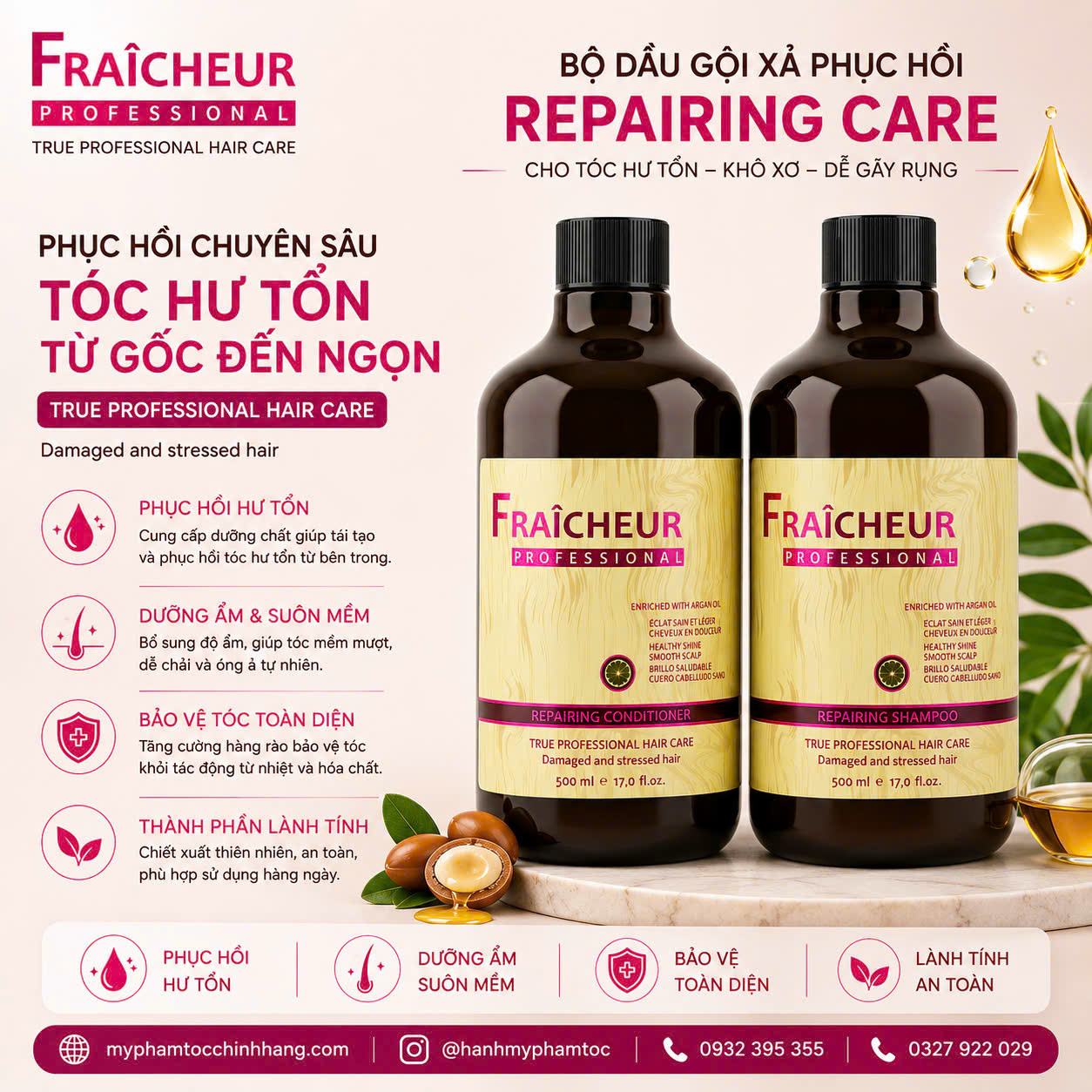 Bộ Dầu Gội Xả Phục Hồi Fraicheur Repair Shampoo & Conditioner 500ml - 800ml