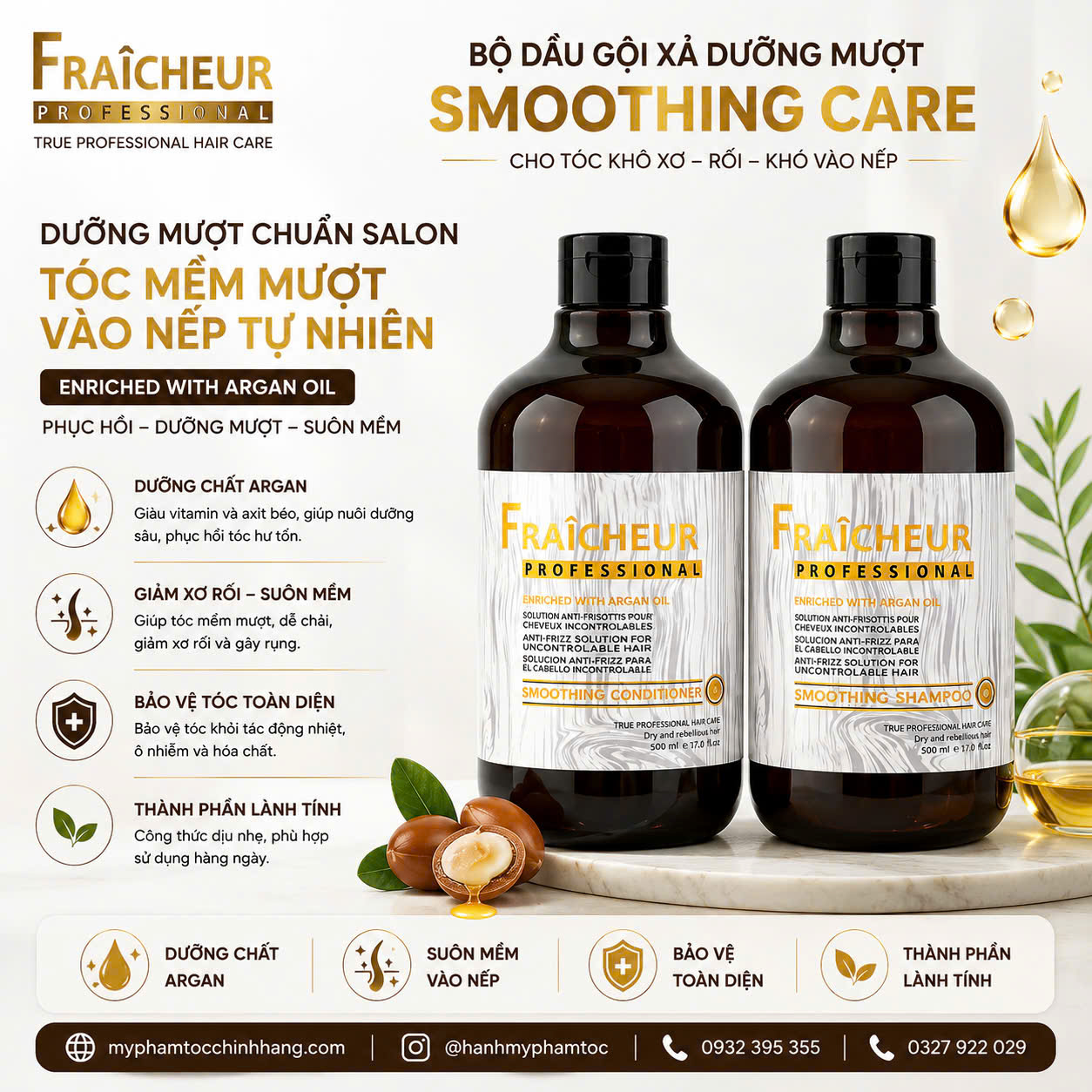Bộ Dầu Gội Xả Siêu Mượt Fraicheur Smoothing Shampoo & Conditioner 500ml - 800ml