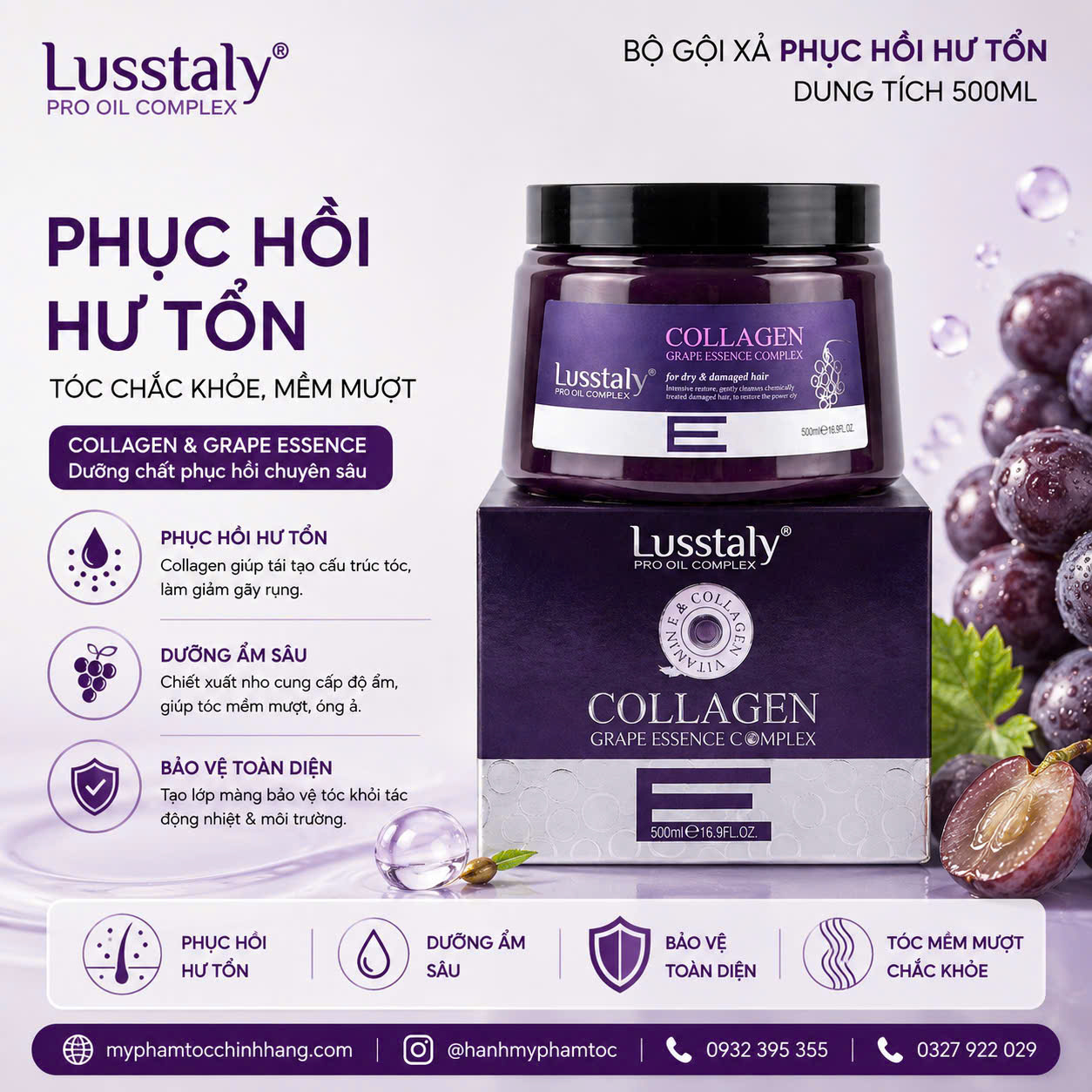 HẤP PHỤC HỒI LUSSTALY COLLAGEN VITAMIN E 500ML