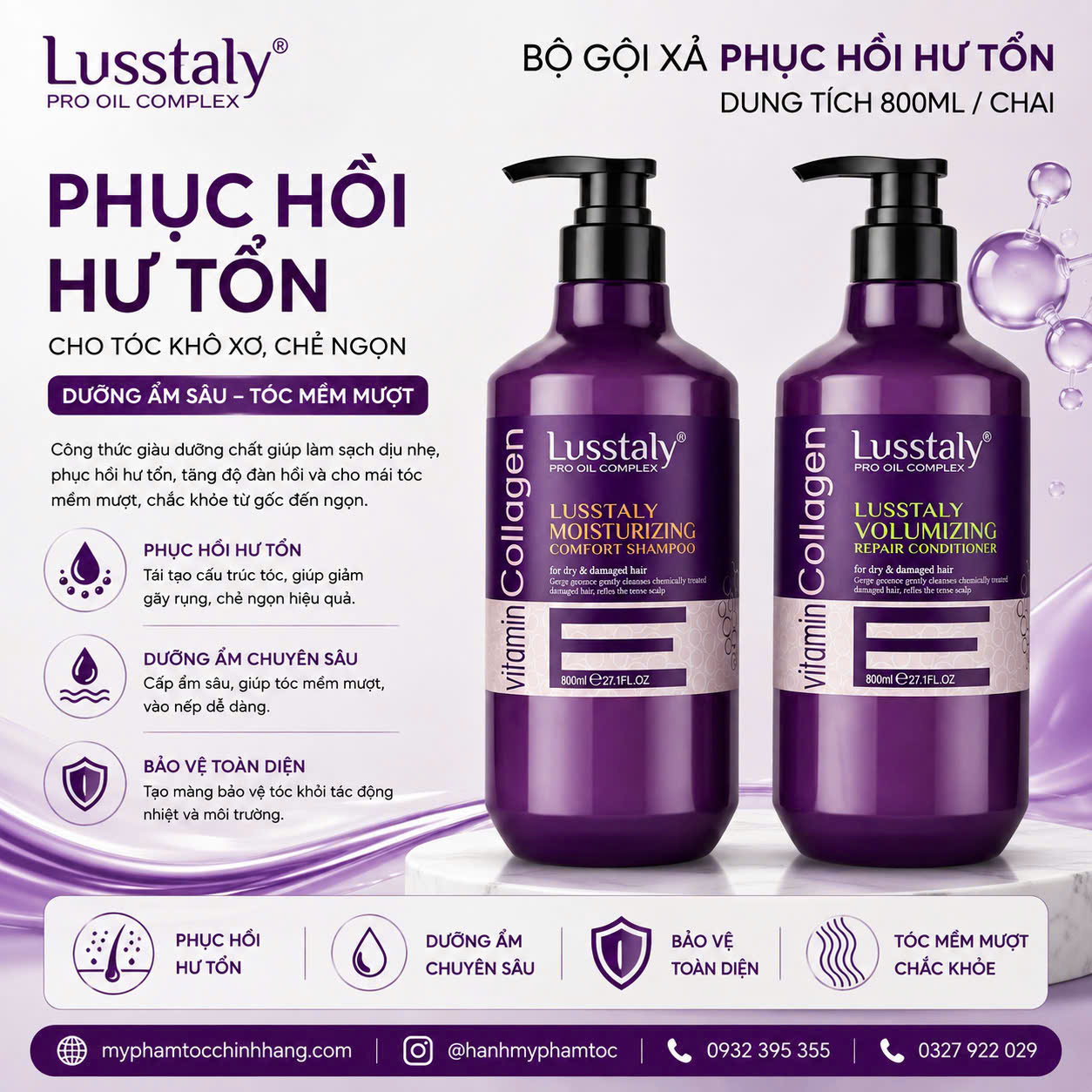 DẦU GỘI XẢ LUSSTALY COLLAGEN E 500ML - 800ML