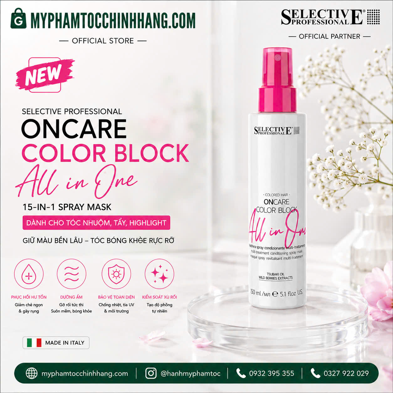 Xịt dưỡng tóc 15 tác dụng dành cho tóc nhuộm Selective All in One Color (Selective Professional All in One 15 Actions – Color Hair Spray) 150ml