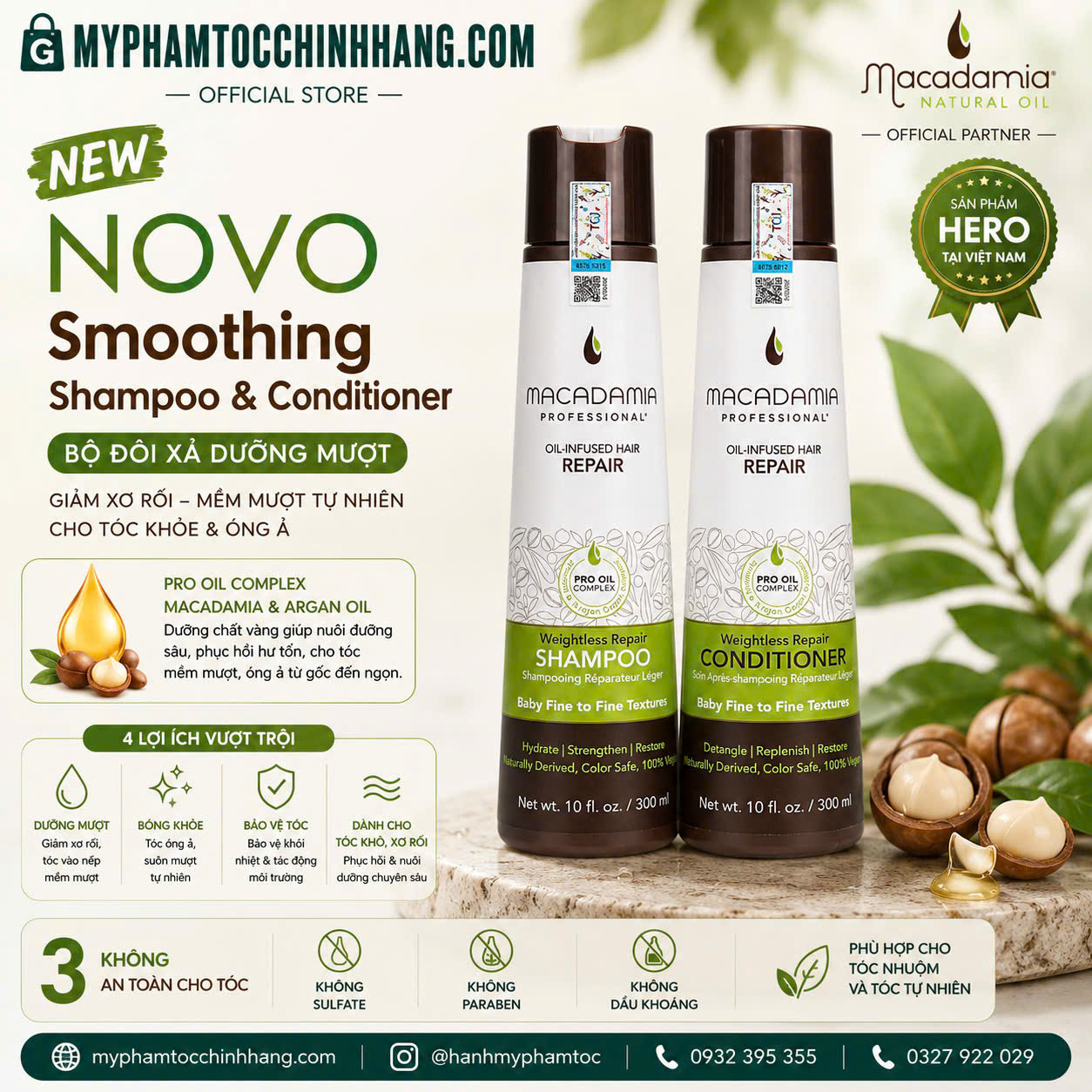 Bộ dầu gội xả dưỡng ẩm siêu nhẹ Macadamia Weightless Repair 300ml/ 1000ml