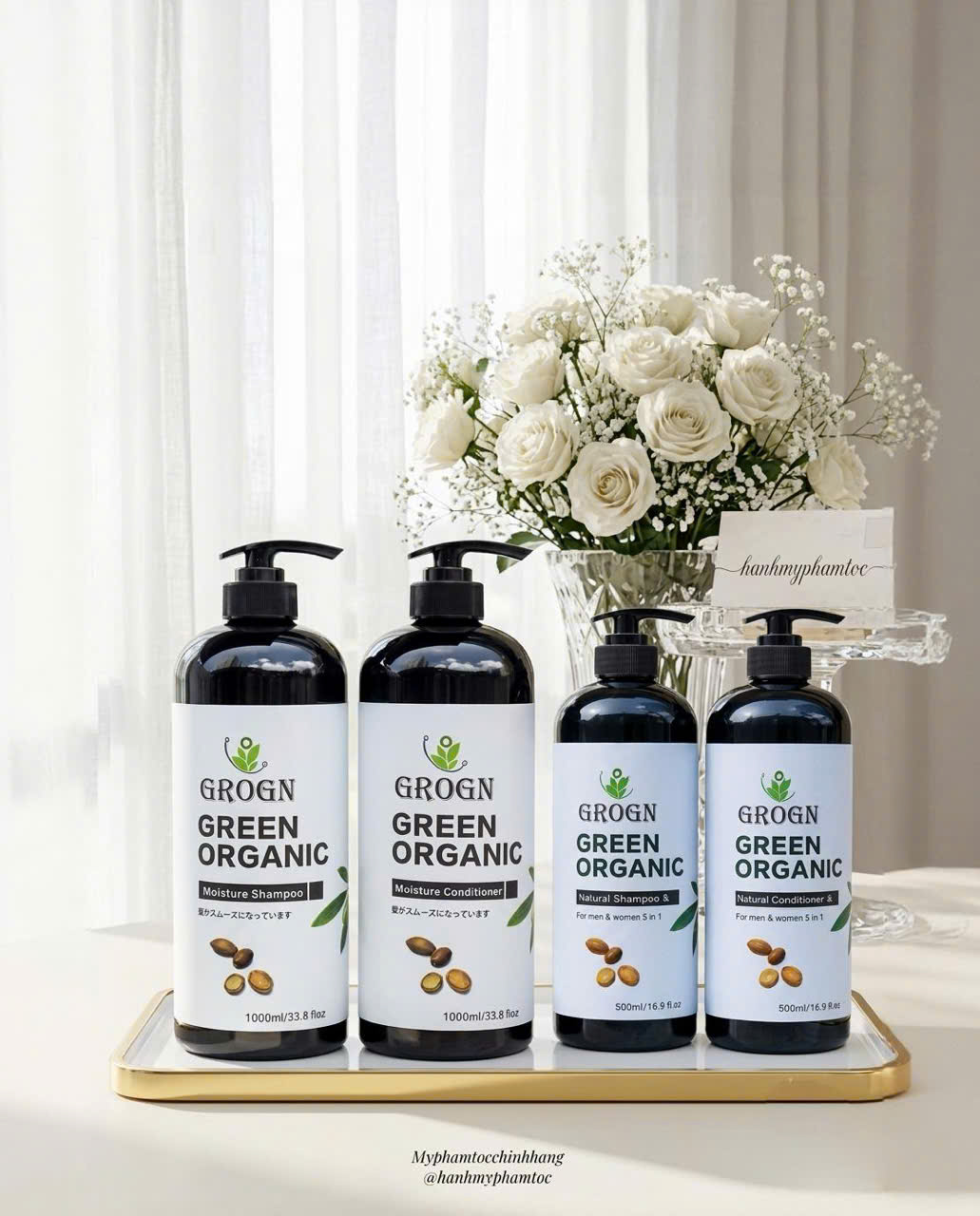 Dầu gội xả siêu mượt phục hồi GROGN Green Organic hương nước hoa 500ml 1000ml ( mẫu mới)