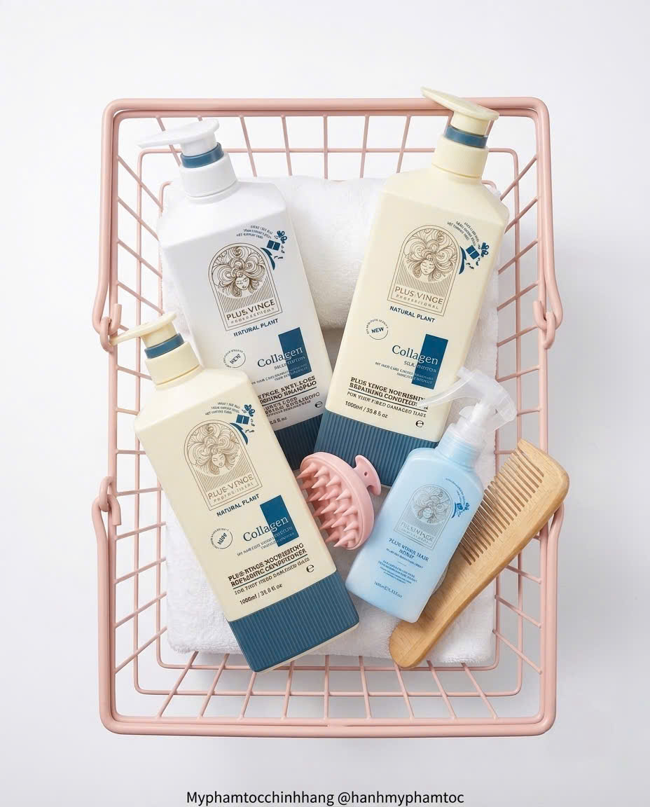 (Mẫu mới 2025) Cặp Dầu Gội Xả Collagen Vinge-plus  Phục Hồi, Giảm Rụng, Kích mọc tóc, giữ màu 1000ML