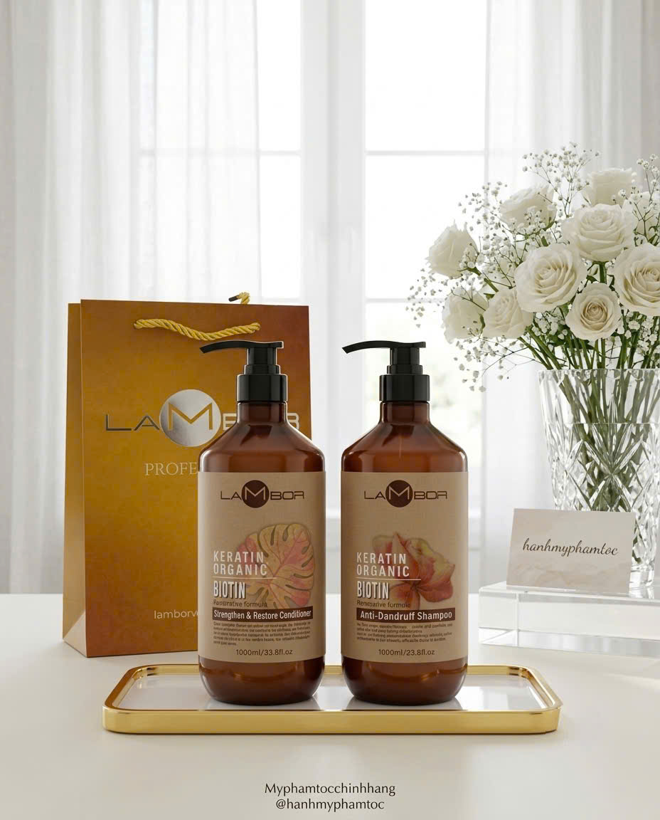 Dầu gội xả Lambor keratin organic biotin 500ml - 1000ml