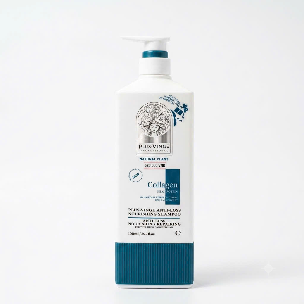 (Mẫu mới 2025) Cặp Dầu Gội Xả Collagen Vinge-plus  Phục Hồi, Giảm Rụng, Kích mọc tóc, giữ màu 1000ML