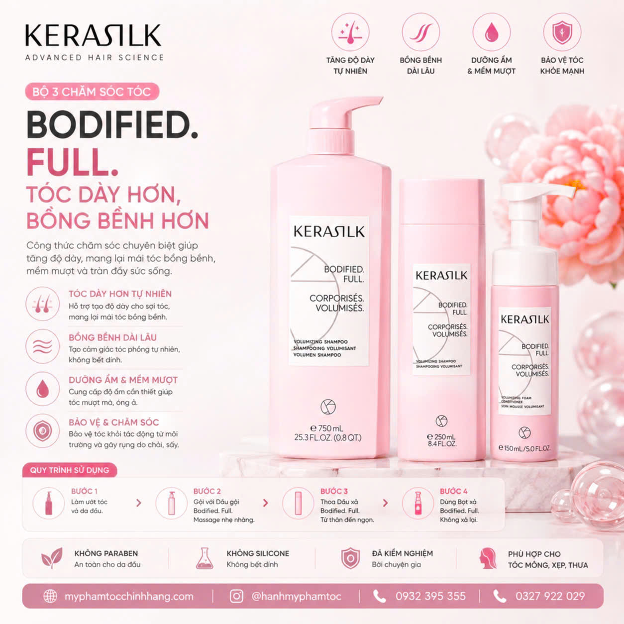 Dầu Gội và dầu xả Kerasilk Volumizing Tăng Phồng Tóc 250ml 150ml 750ml