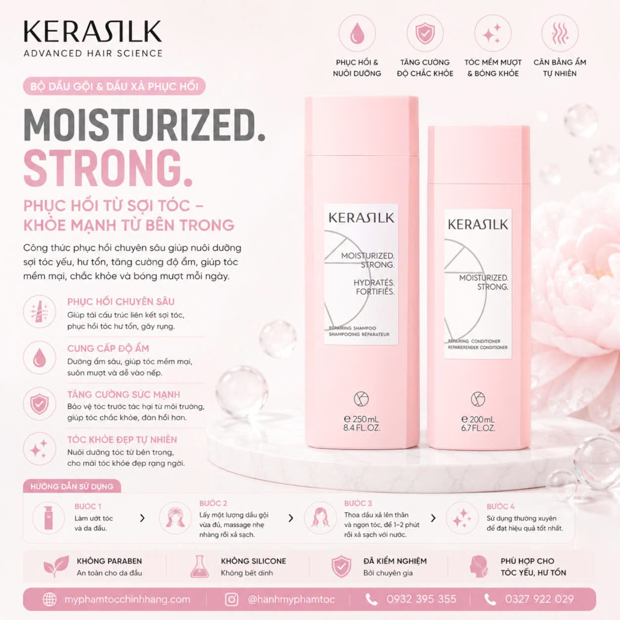 Dầu gội và dầu xả phục hồi tóc hư tổn Kerasilk Repairing Shampoo & Conditioner