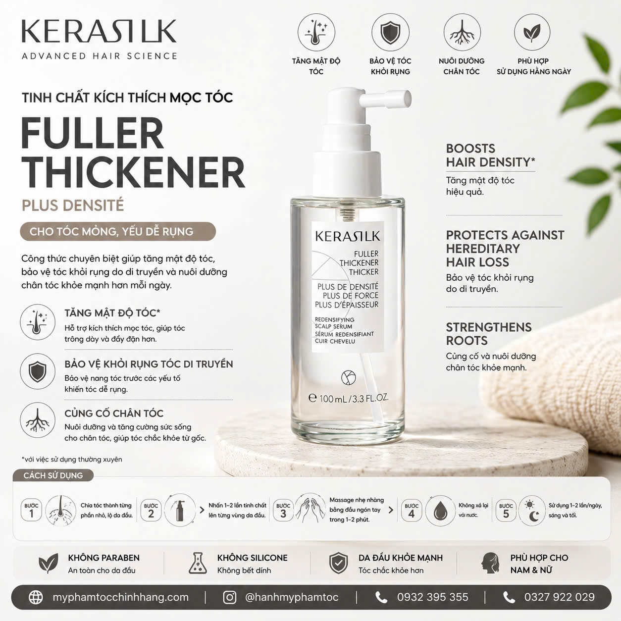 Dầu gội phục hồi chống rụng tăng mật độ tóc Kerasilk Kerasilk Redensifying Shampoo