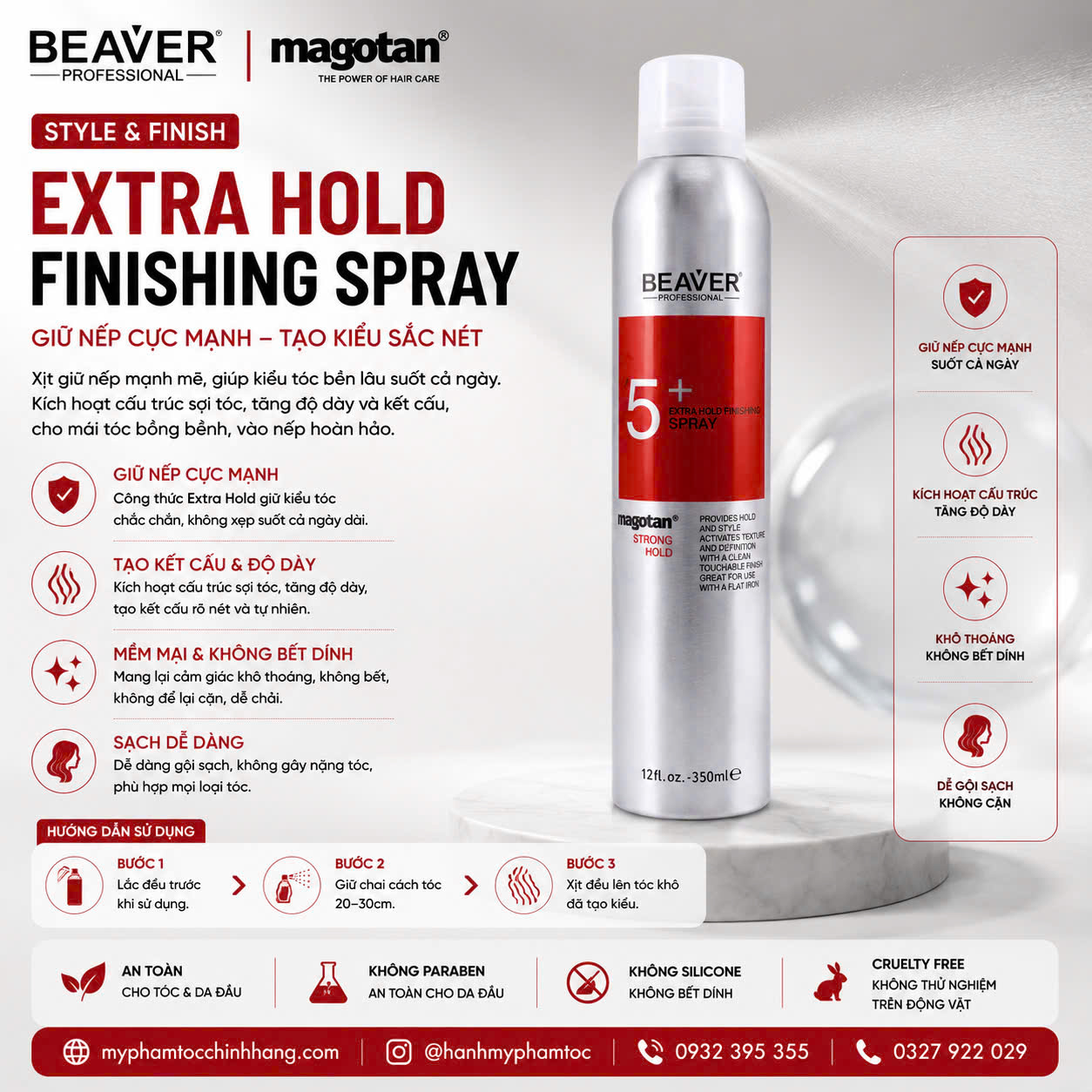 Gôm xịt giữ nếp cứng BEAVER MAGOTAN 5+ hương dâu tây BEAVER Magotan 5+ Firm-Hold Finishing Spray Strawberry Scent) 250ml