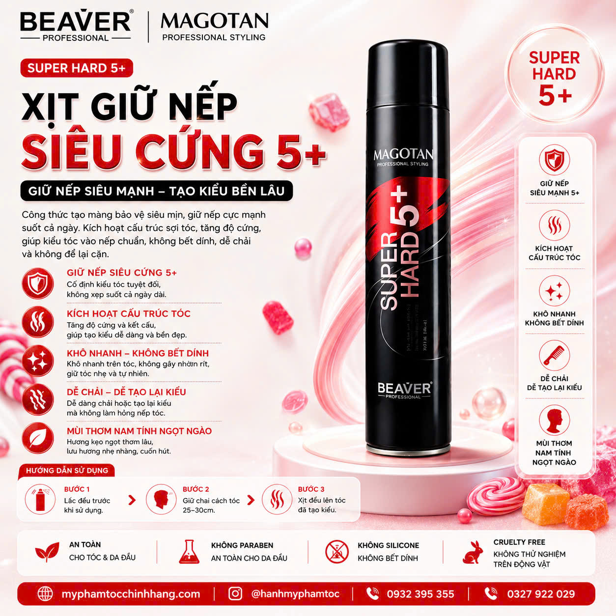 Gôm xịt tạo kiểu BEAVER Magotan Super Hard 420ml