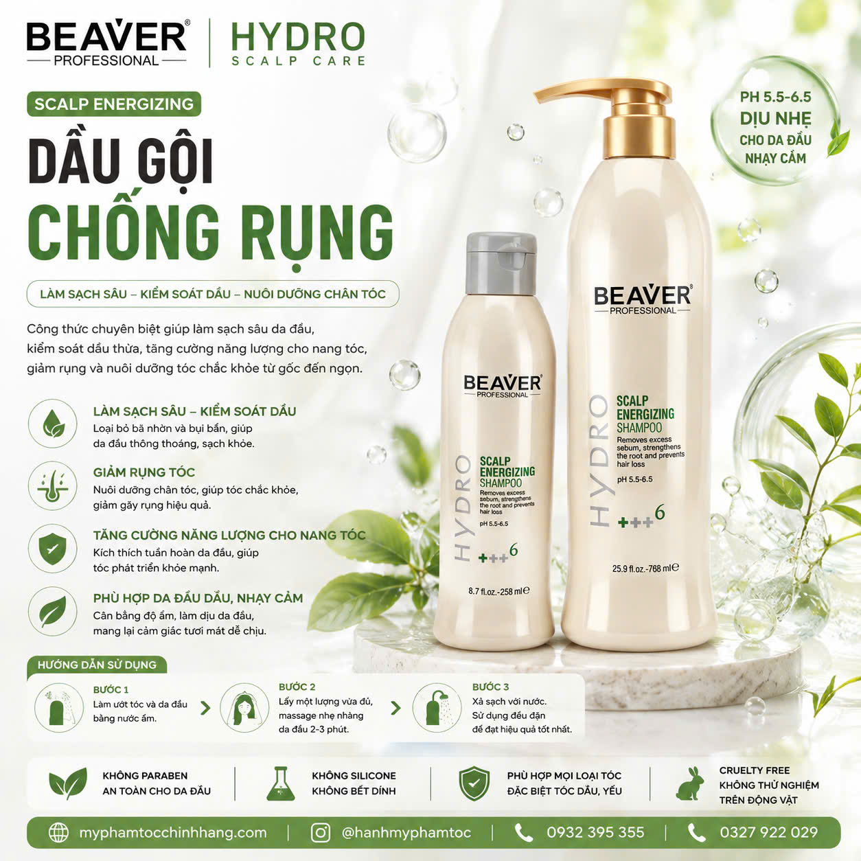 Dầu gội BEAVER số 6 ngăn rụng và kích thích mọc tóc BEAVER Keratin Strengthening Shampoo No.6 – Anti-Hair Loss & Growth Boost 768ml
