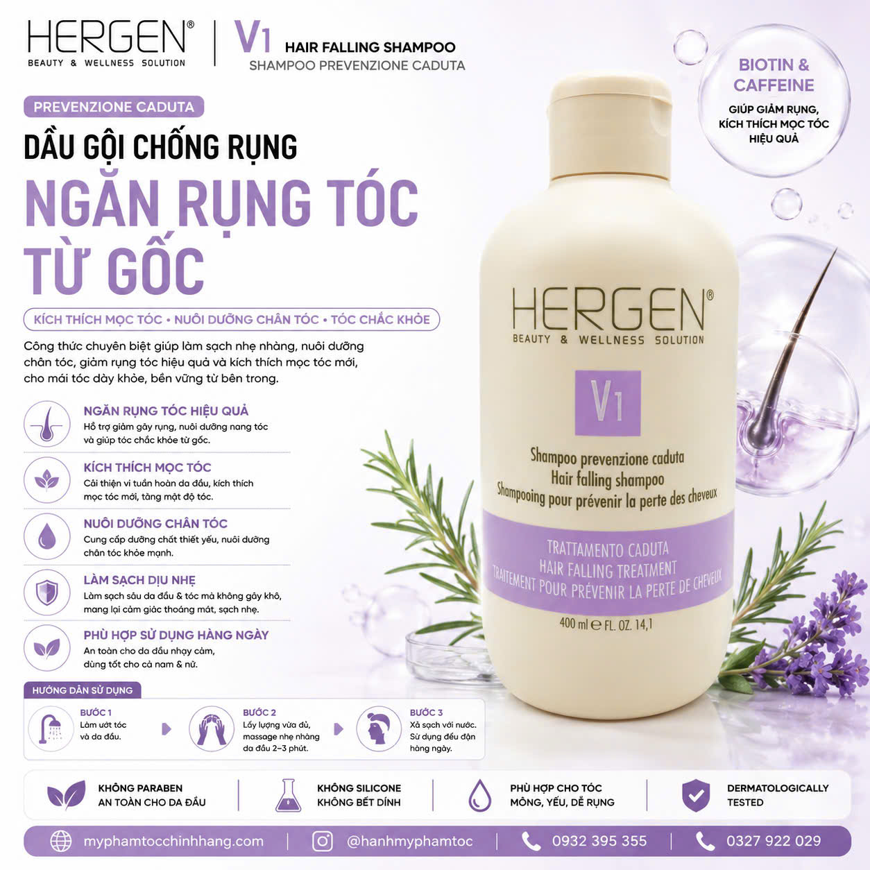 DẦU GỘI BES HERGEN CHỐNG RỤNG V1 400ML - 1000ML