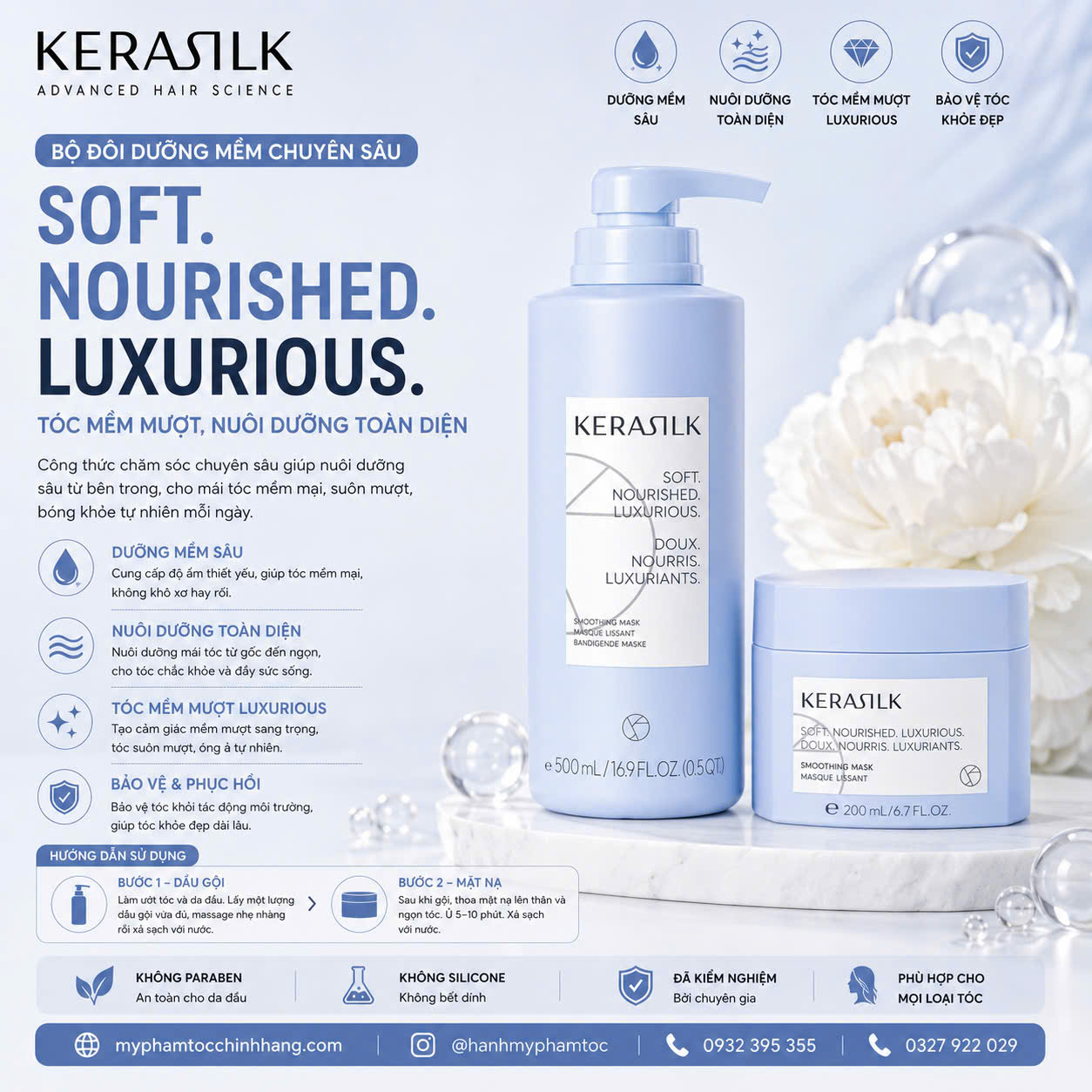 Mặt nạ dưỡng tóc suôn mượt Kerasilk Smoothing Mask 200ml - 500ml