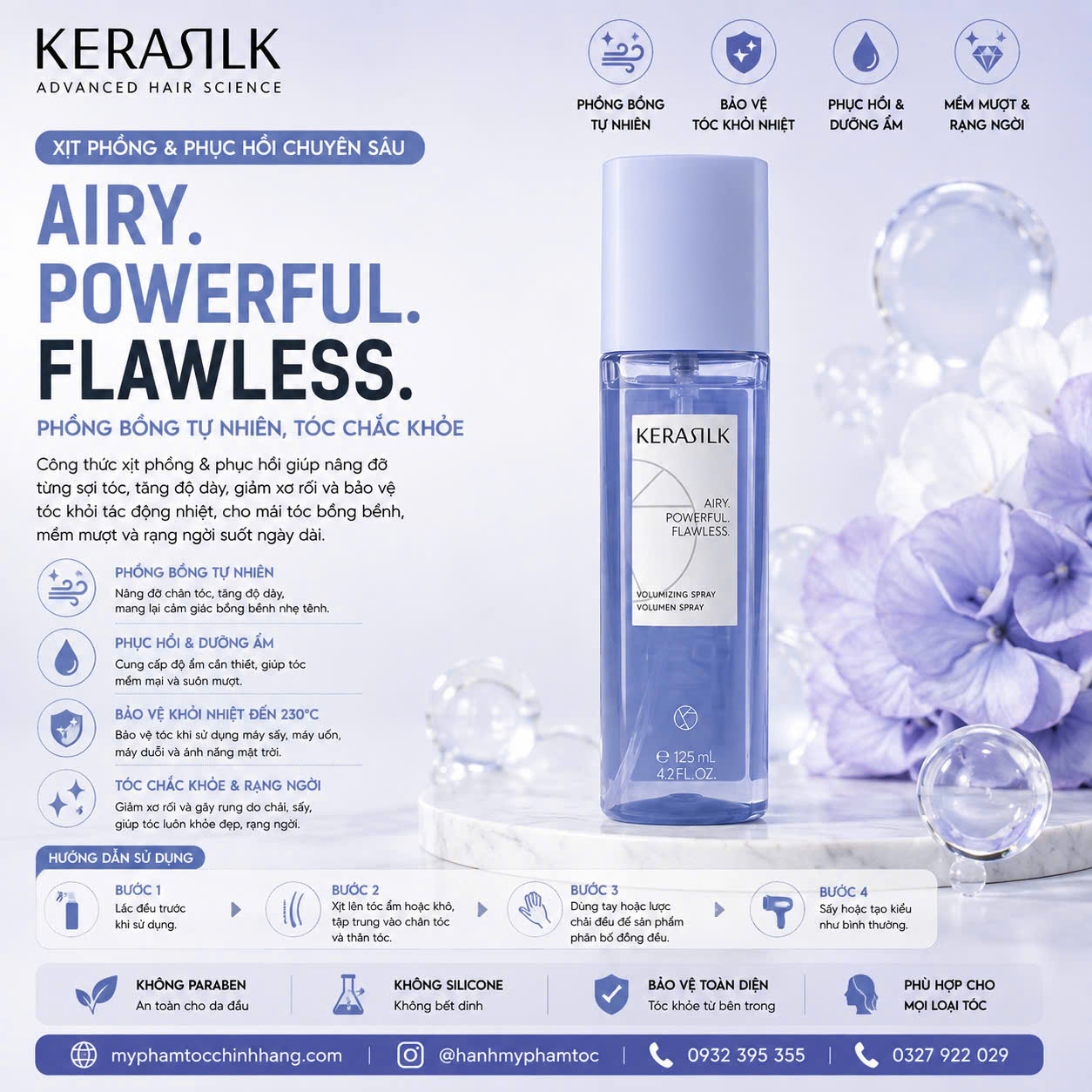 Kerasilk Volumizing Spray 125ml | Xịt Tạo Phồng Siêu Nhẹ Cho Tóc Mỏng Xẹp
