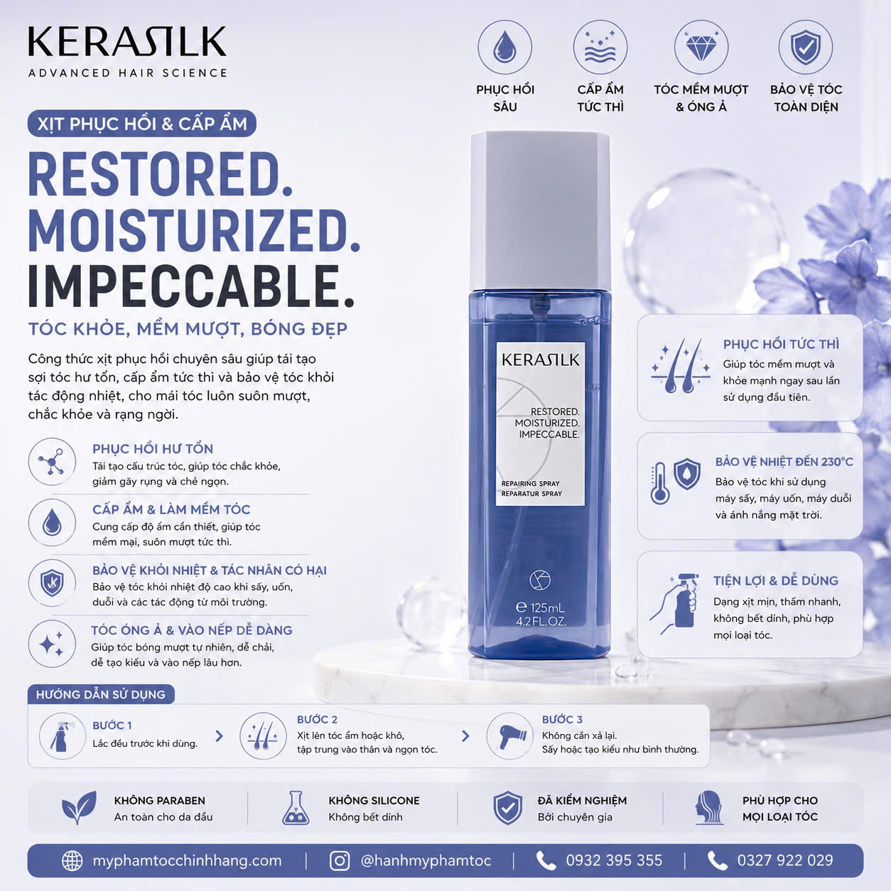 Xịt Dưỡng Phục Hồi, Bảo Vệ Tóc Kerasilk Repairing Spray 125ml
